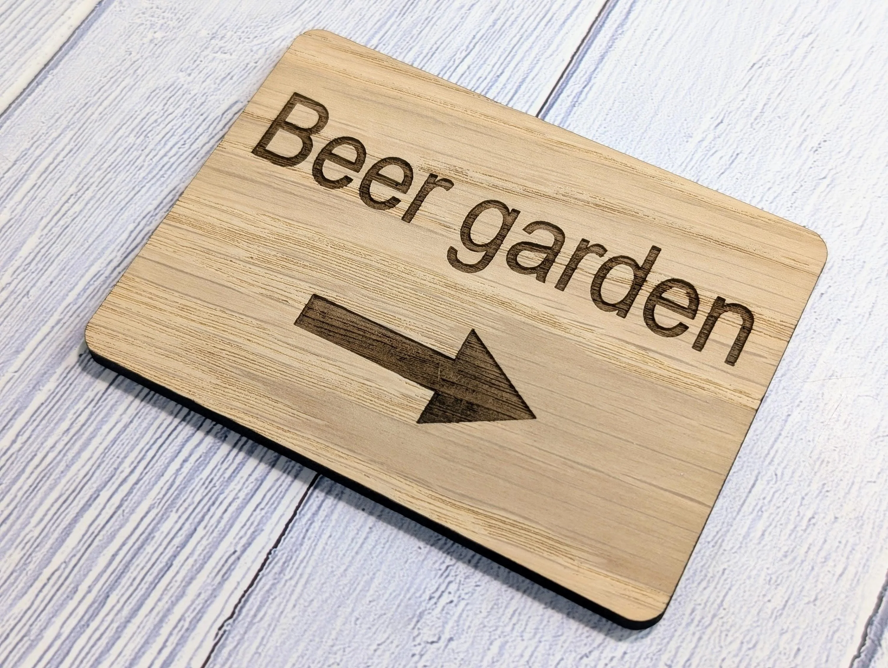 Wooden "Beer Garden" Indoor Sign with Optional Arrow | Engraved Oak | For Pubs, Hotels, Hospitality | 4 Sizes | Personalised Text Option - Image 7