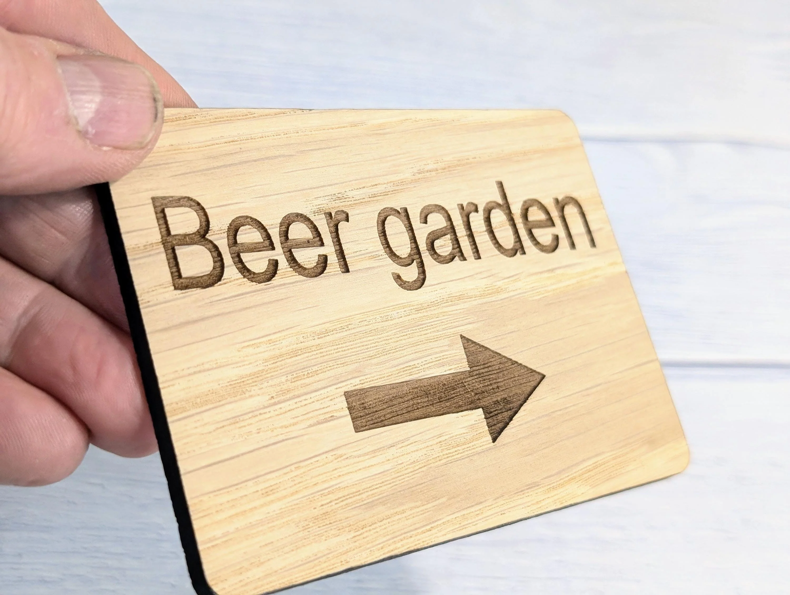 Wooden "Beer Garden" Indoor Sign with Optional Arrow | Engraved Oak | For Pubs, Hotels, Hospitality | 4 Sizes | Personalised Text Option - Image 9