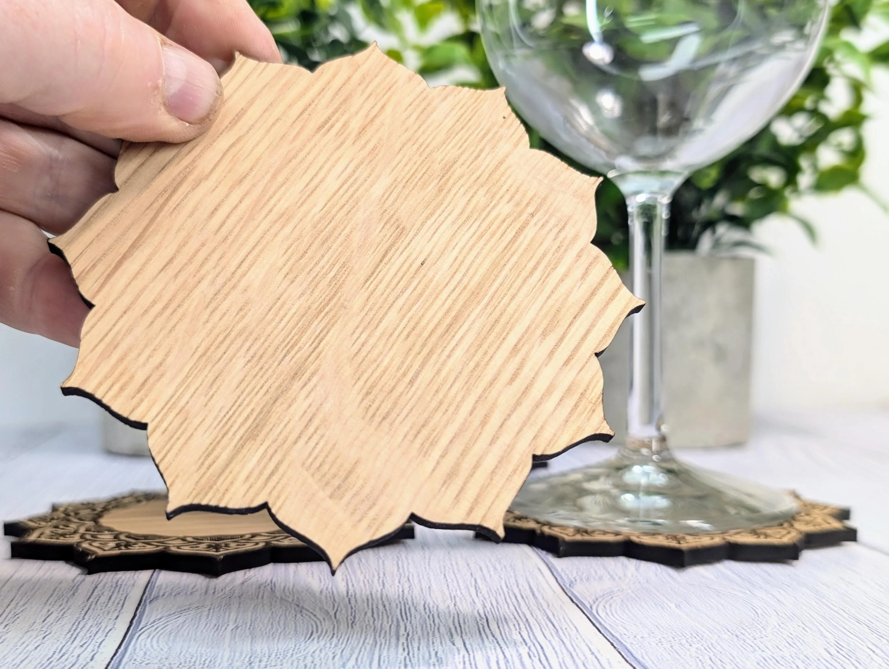 Wooden Coasters - Personalised Text – Eco-Friendly Gift, Custom Message, Engraved Border – Bespoke Sustainable Craft, 110mm Diameter - Image 4