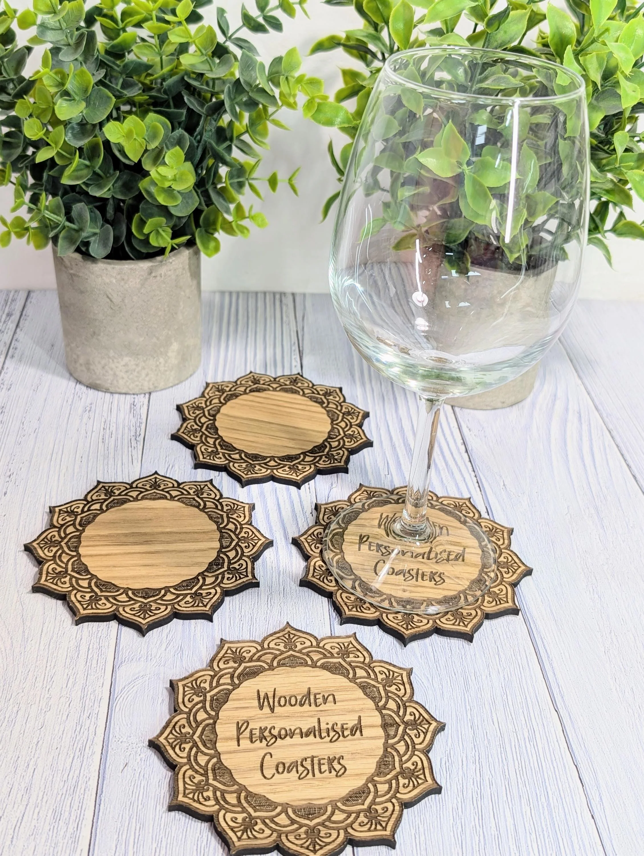 Wooden Coasters - Personalised Text – Eco-Friendly Gift, Custom Message, Engraved Border – Bespoke Sustainable Craft, 110mm Diameter - Image 7