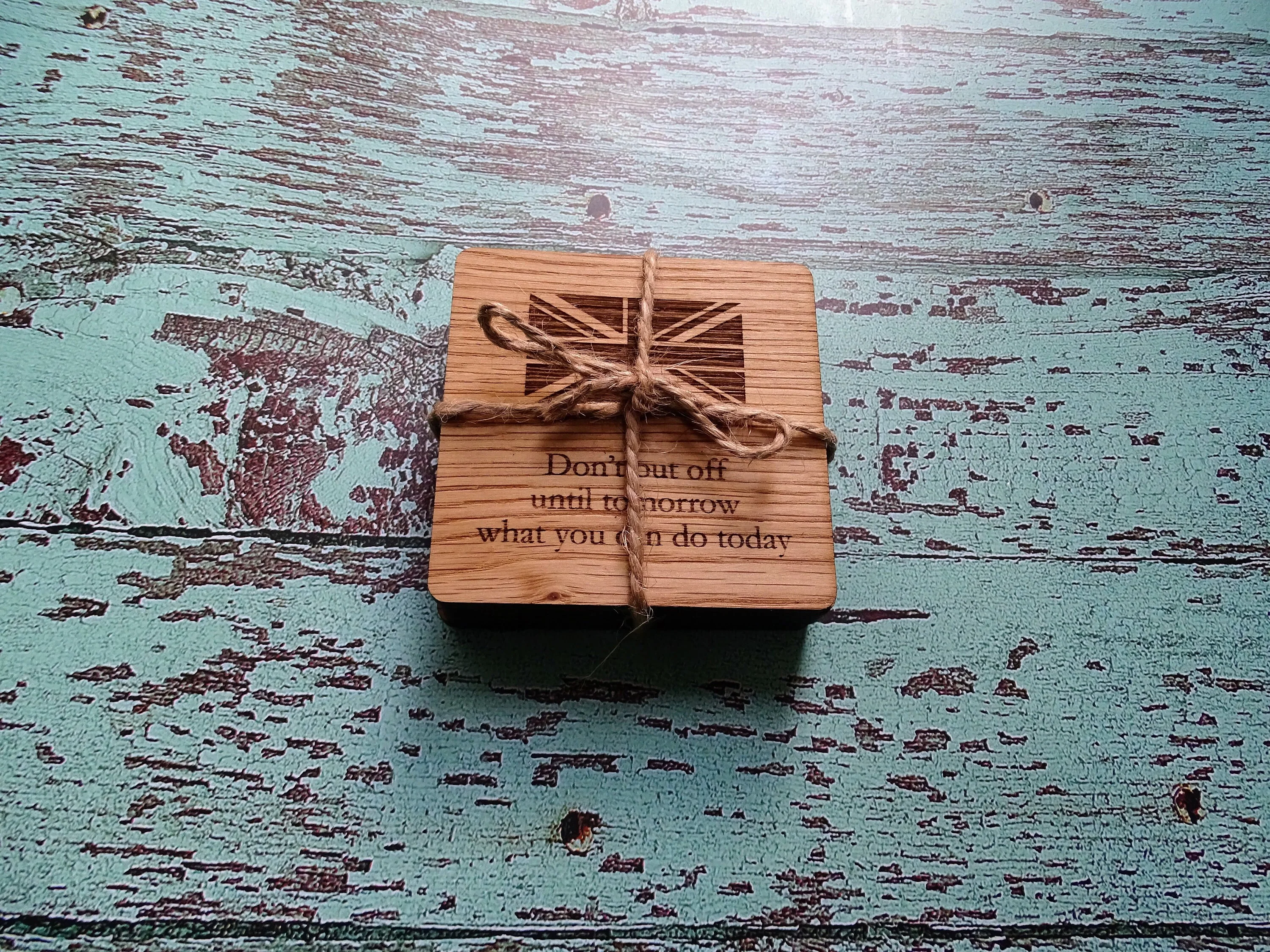 Wooden Coasters With English Proverbs, British Gift, Oak Coasters - Image 8