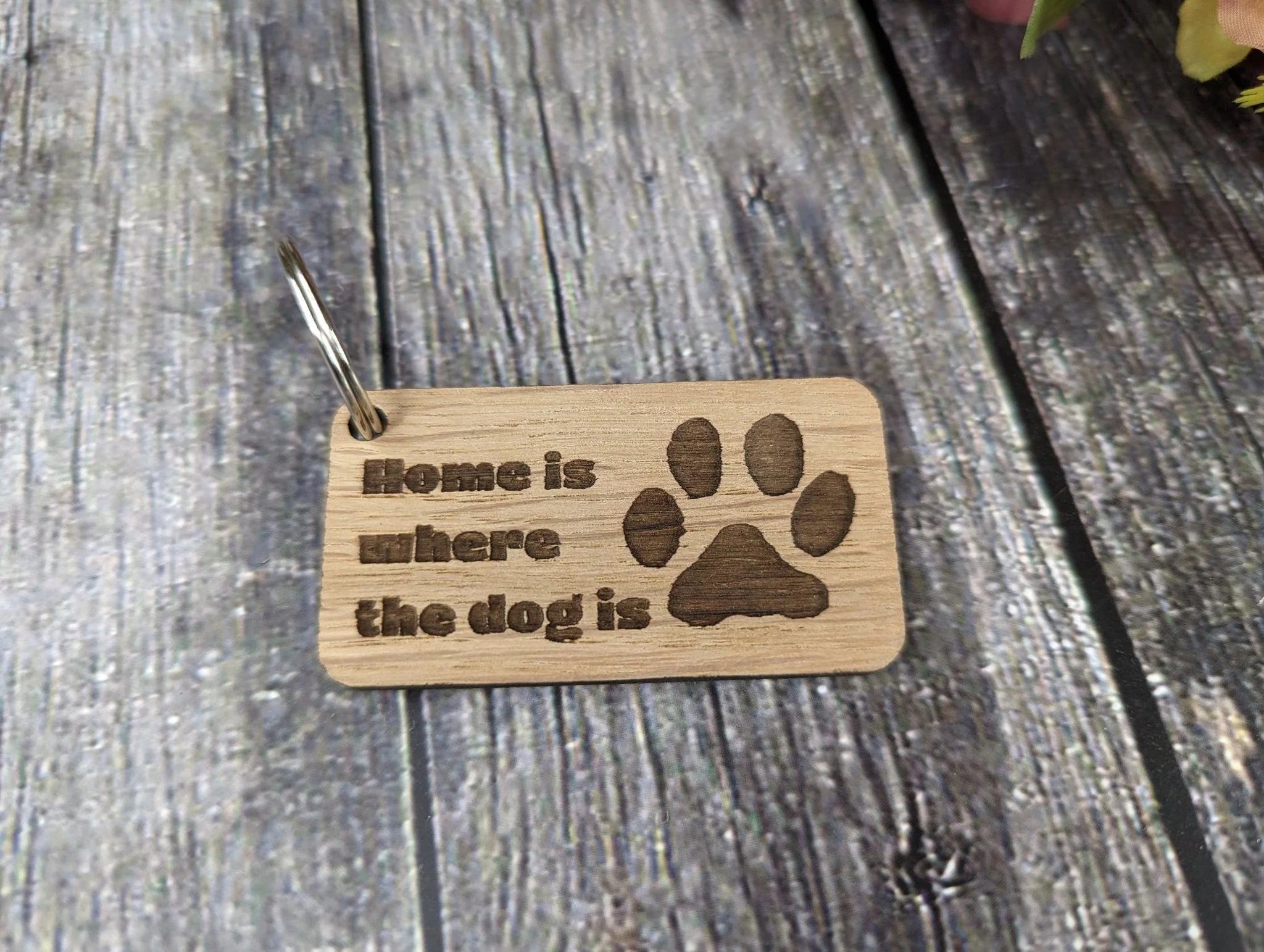 Wooden Dog Keyrings "Home is where the dog is" | Dog Keychain for Dog Lovers | Dog Owner Gift - Image 5