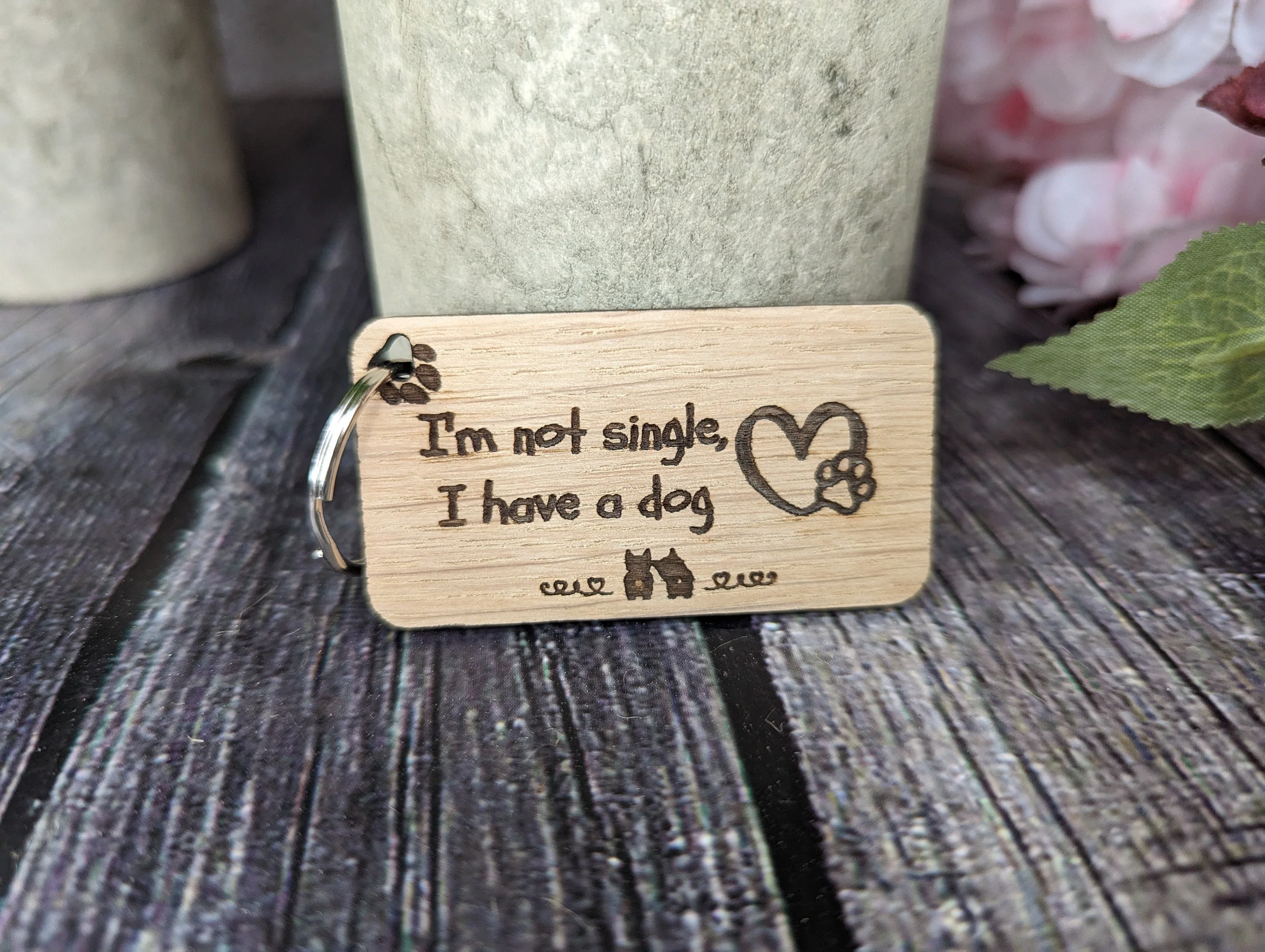 Wooden Dog Keyrings "I'm Not Single, I Have a Dog" | Dog Keychain for Dog Lovers | Dog Owner Gift - Image 2