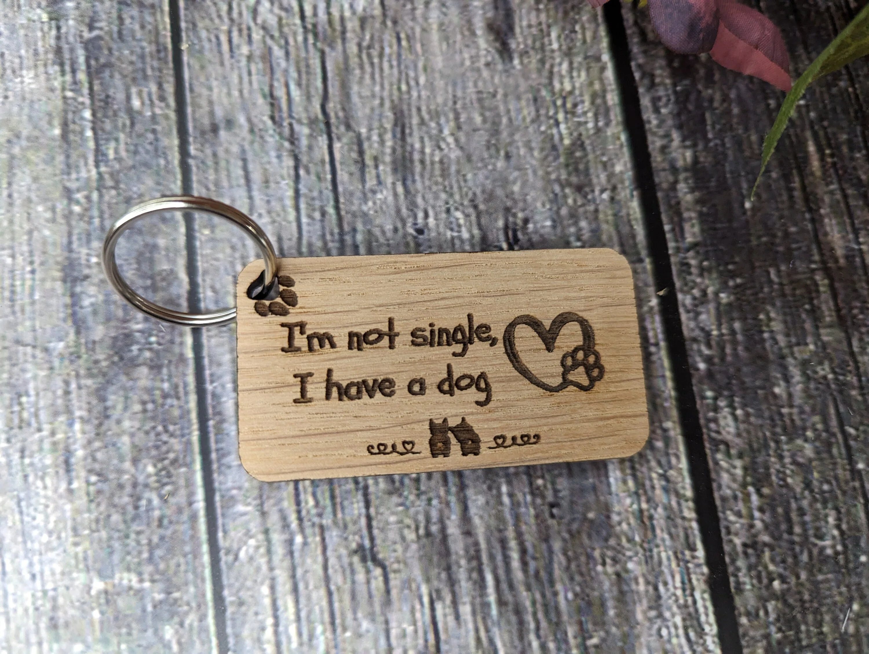 Wooden Dog Keyrings "I'm Not Single, I Have a Dog" | Dog Keychain for Dog Lovers | Dog Owner Gift - Image 5
