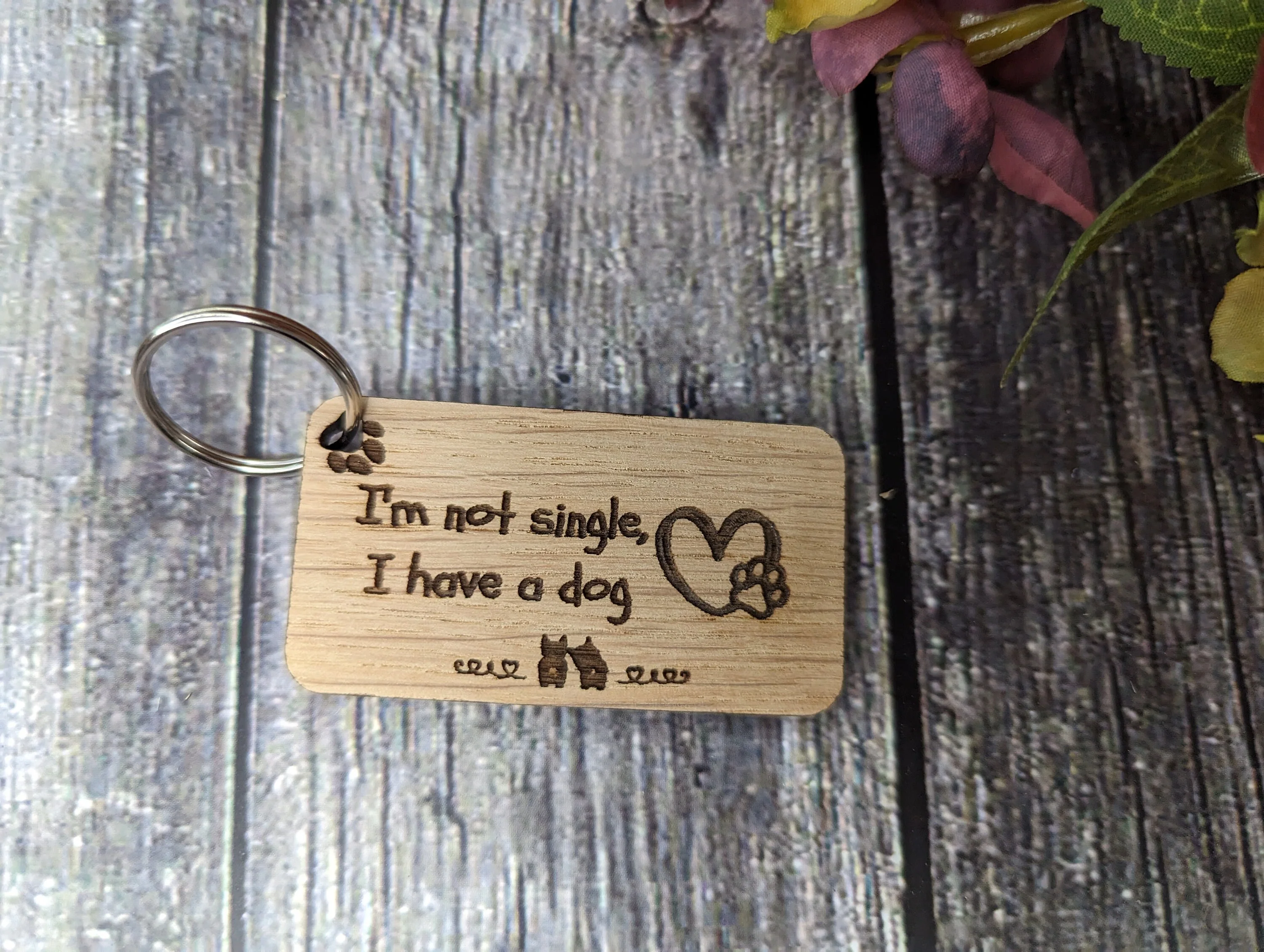 Wooden Dog Keyrings "I'm Not Single, I Have a Dog" | Dog Keychain for Dog Lovers | Dog Owner Gift - Image 6