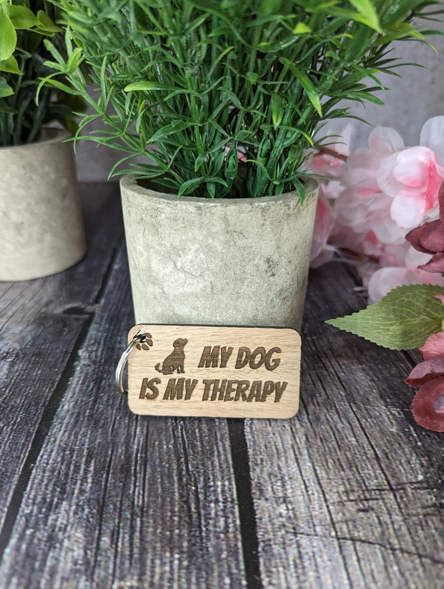 Wooden Dog Keyrings "My Dog is my Therapy" | Dog Keychain for Dog Lovers | Dog Owner Gift - Image 3