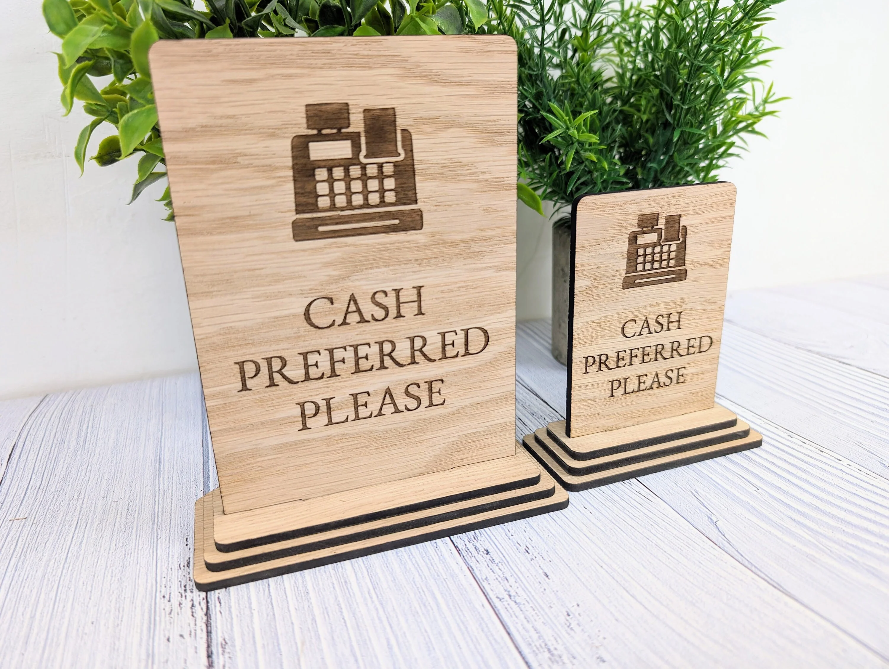 Wooden Freestanding Table Sign 'Cash Preferred' - Perfect for Shops, Cafés, Markets – Available in Two Sizes" Removable Base, Shop Signage - Image 2