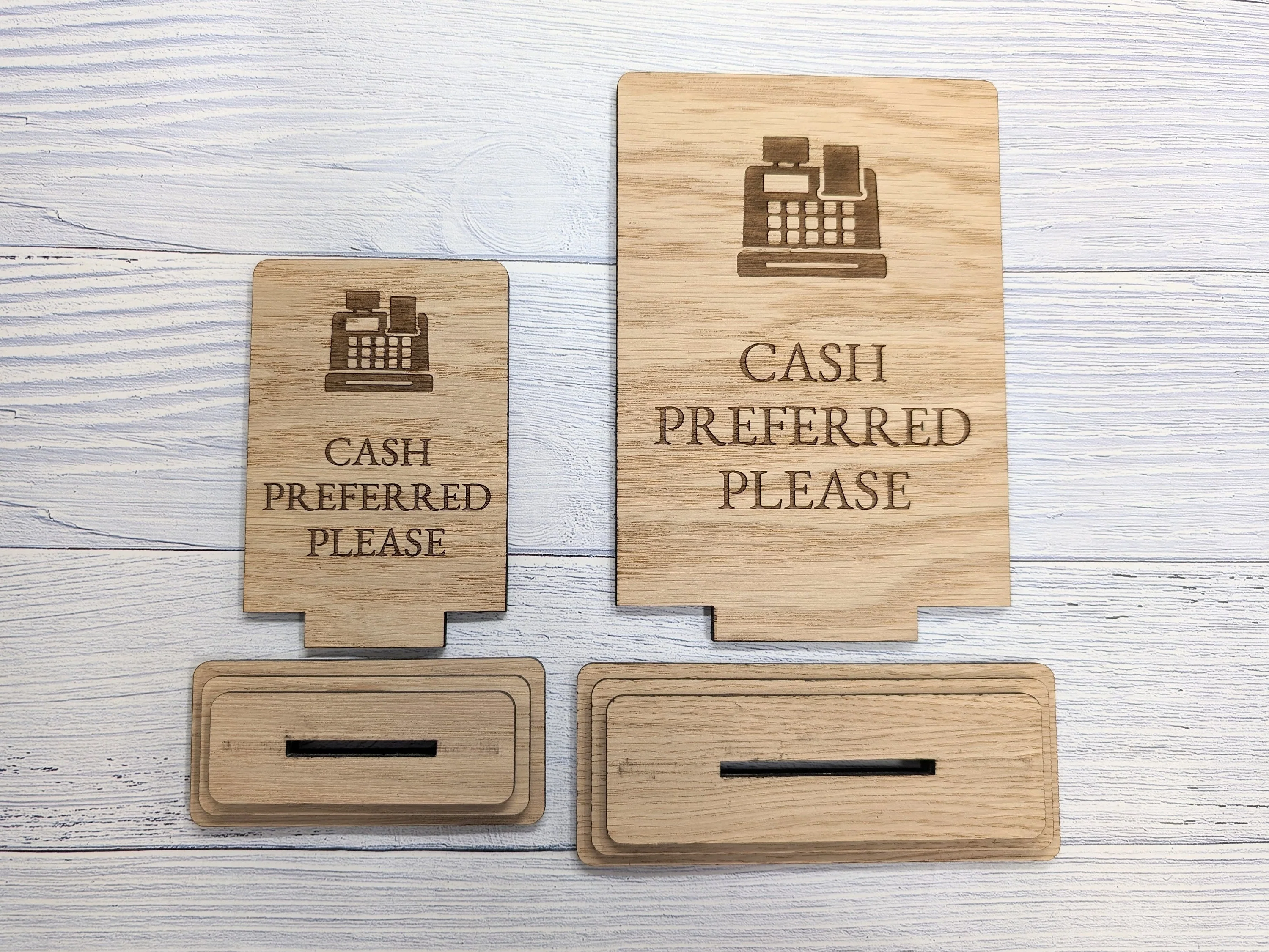Wooden Freestanding Table Sign 'Cash Preferred' - Perfect for Shops, Cafés, Markets – Available in Two Sizes" Removable Base, Shop Signage - Image 4