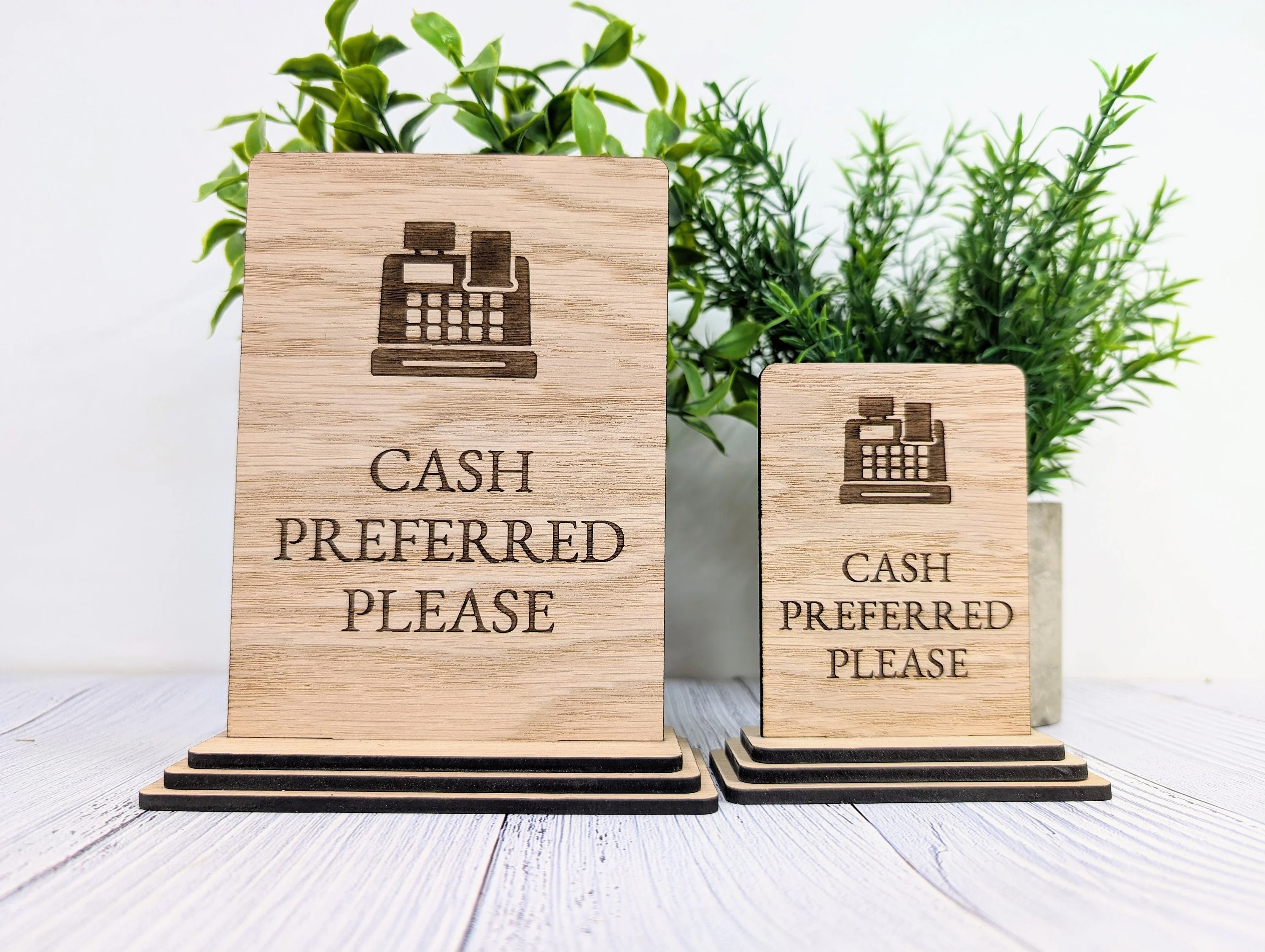 Wooden Freestanding Table Sign 'Cash Preferred' - Perfect for Shops, Cafés, Markets – Available in Two Sizes" Removable Base, Shop Signage - Image 5