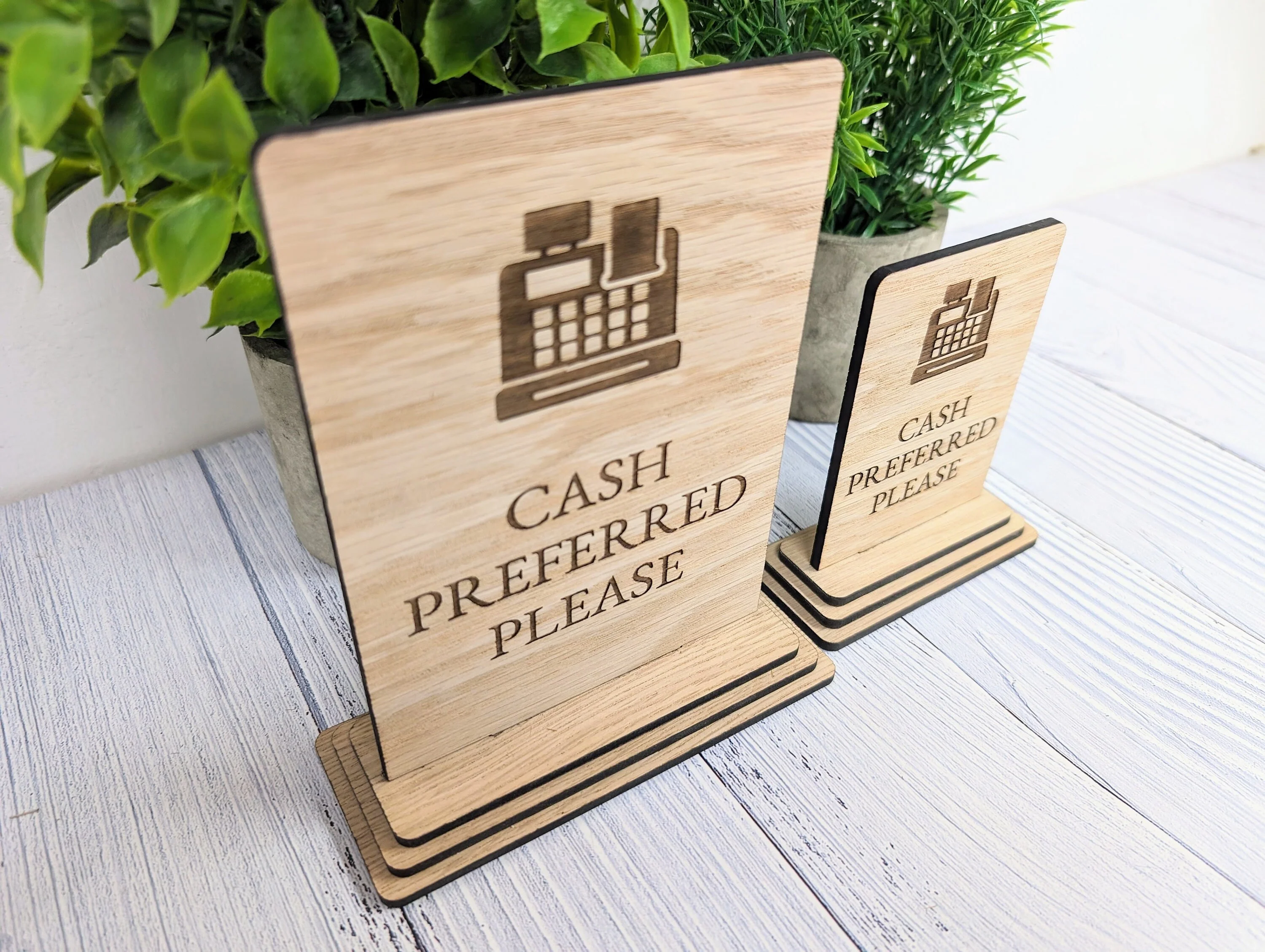 Wooden Freestanding Table Sign 'Cash Preferred' - Perfect for Shops, Cafés, Markets – Available in Two Sizes" Removable Base, Shop Signage - Image 6