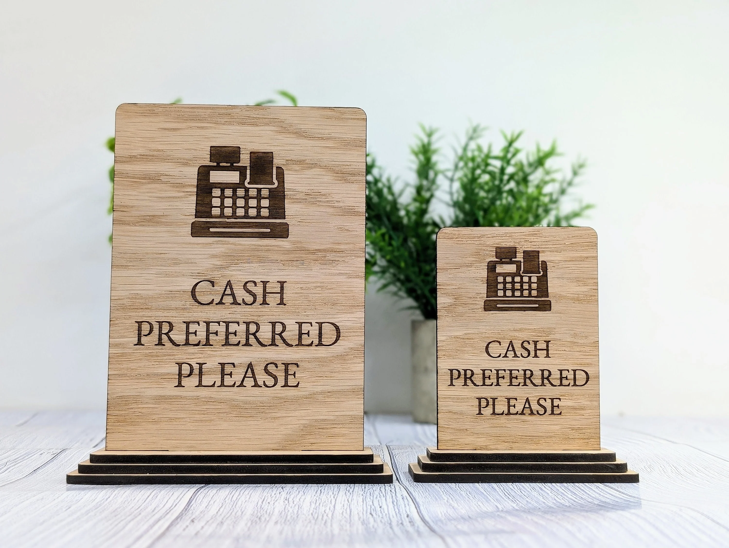 Wooden Freestanding Table Sign 'Cash Preferred' - Perfect for Shops, Cafés, Markets – Available in Two Sizes" Removable Base, Shop Signage - Image 7