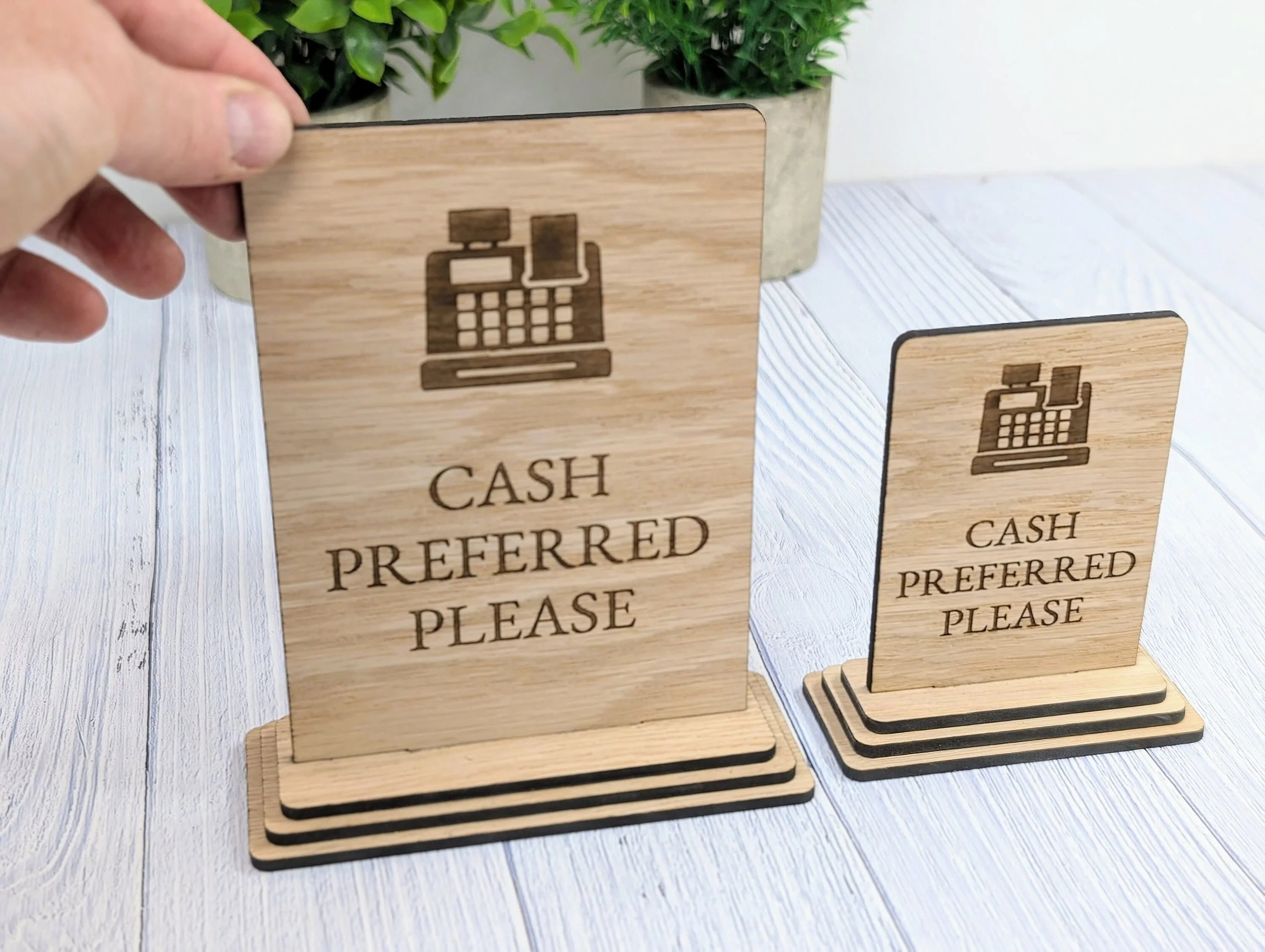 Wooden Freestanding Table Sign 'Cash Preferred' - Perfect for Shops, Cafés, Markets – Available in Two Sizes" Removable Base, Shop Signage - Image 9
