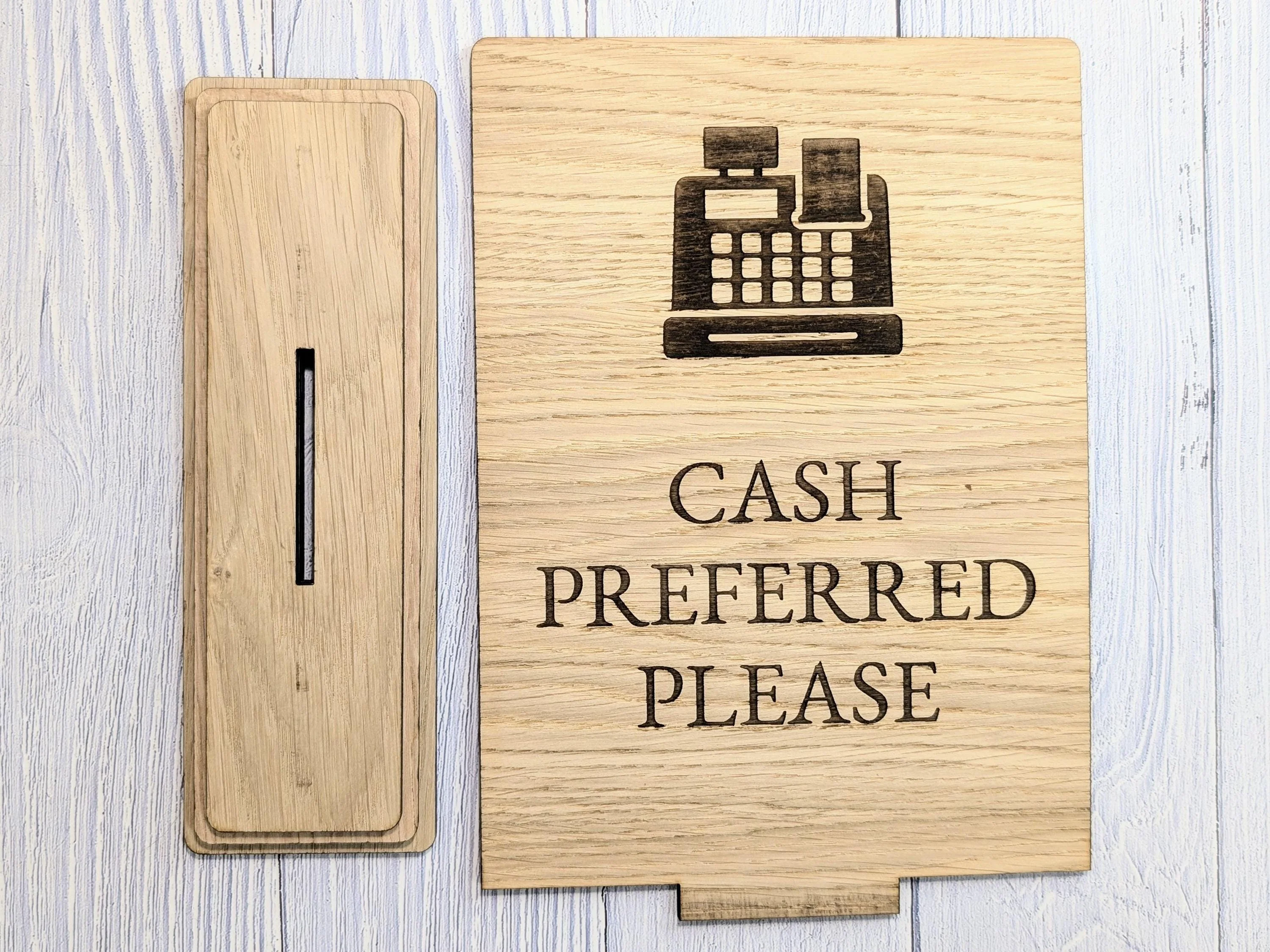 Wooden Freestanding Table Sign 'Cash Preferred' - Perfect for Shops, Cafés, Markets – XL Size - Removable Base, Shop Signage - Image 5