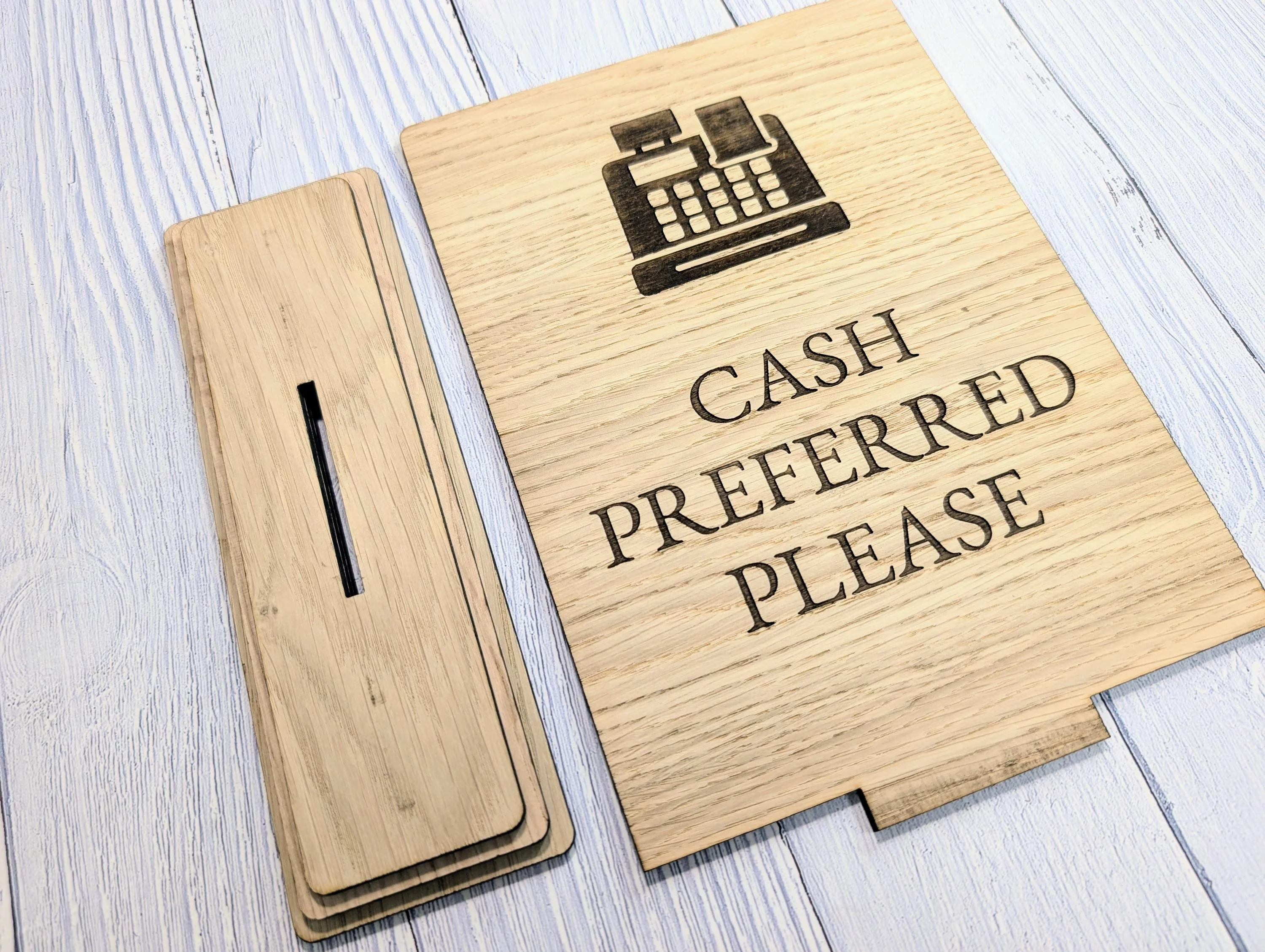 Wooden Freestanding Table Sign 'Cash Preferred' - Perfect for Shops, Cafés, Markets – XL Size - Removable Base, Shop Signage - Image 7