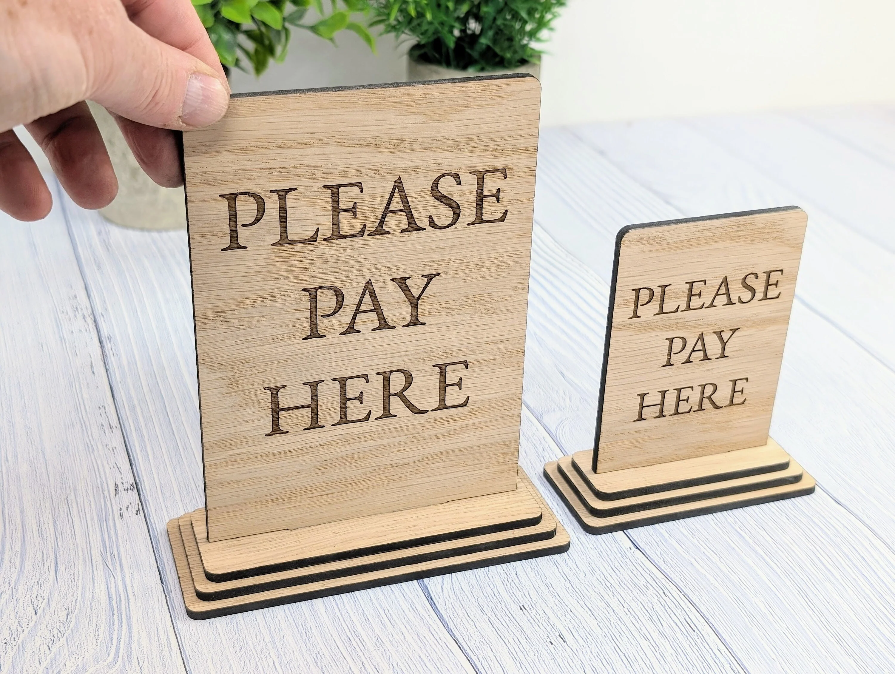 Wooden Freestanding Table Sign 'Please Pay Here' - Perfect for Shops, Cafés, Markets – Available in Two Sizes" Removable Base - Image 5