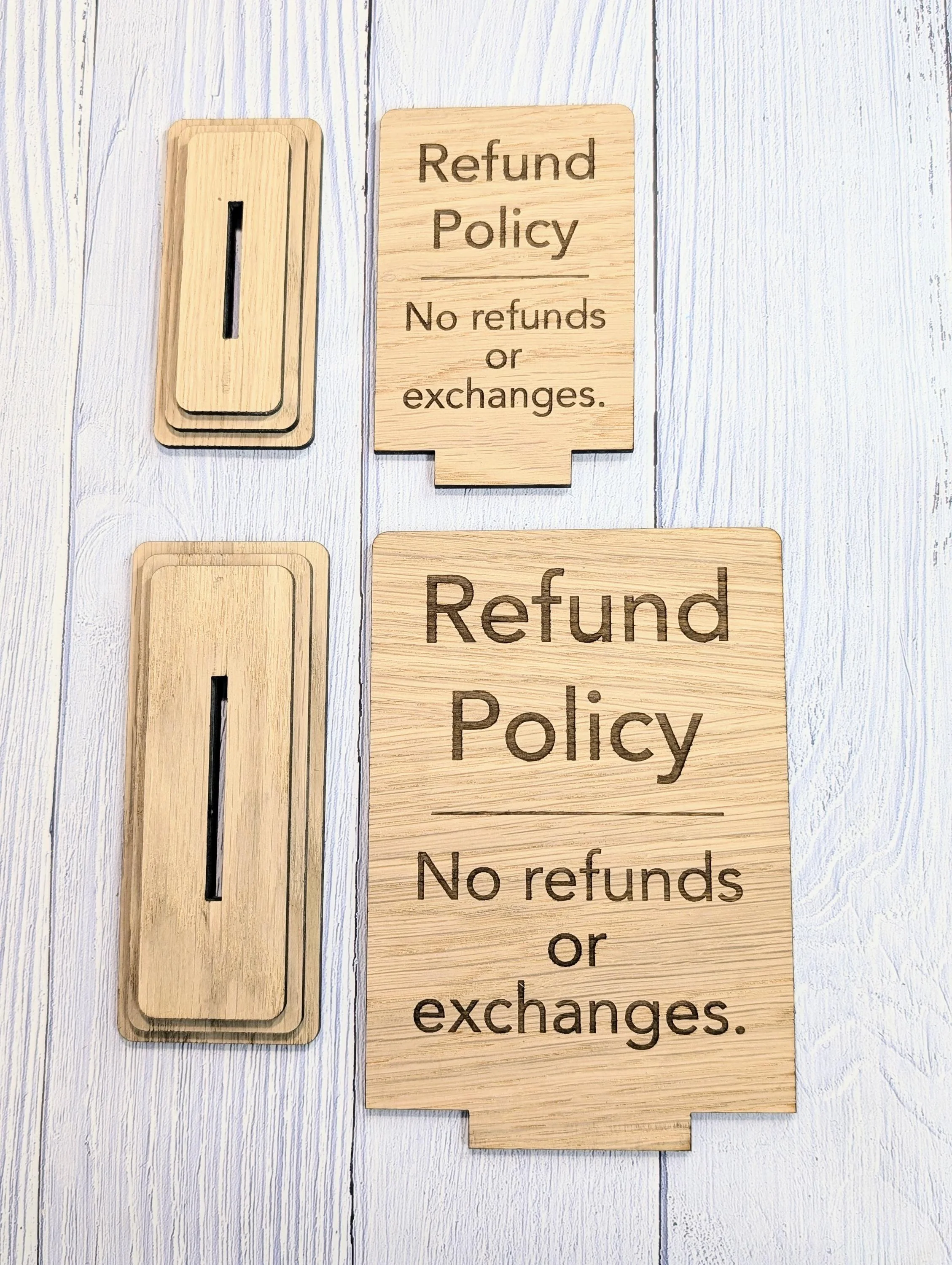 Wooden Freestanding Table Sign 'Refund Policy' - Perfect for Shops, Cafés, Markets – Available in Two Sizes - Removable Base, Shop Signage - Image 4