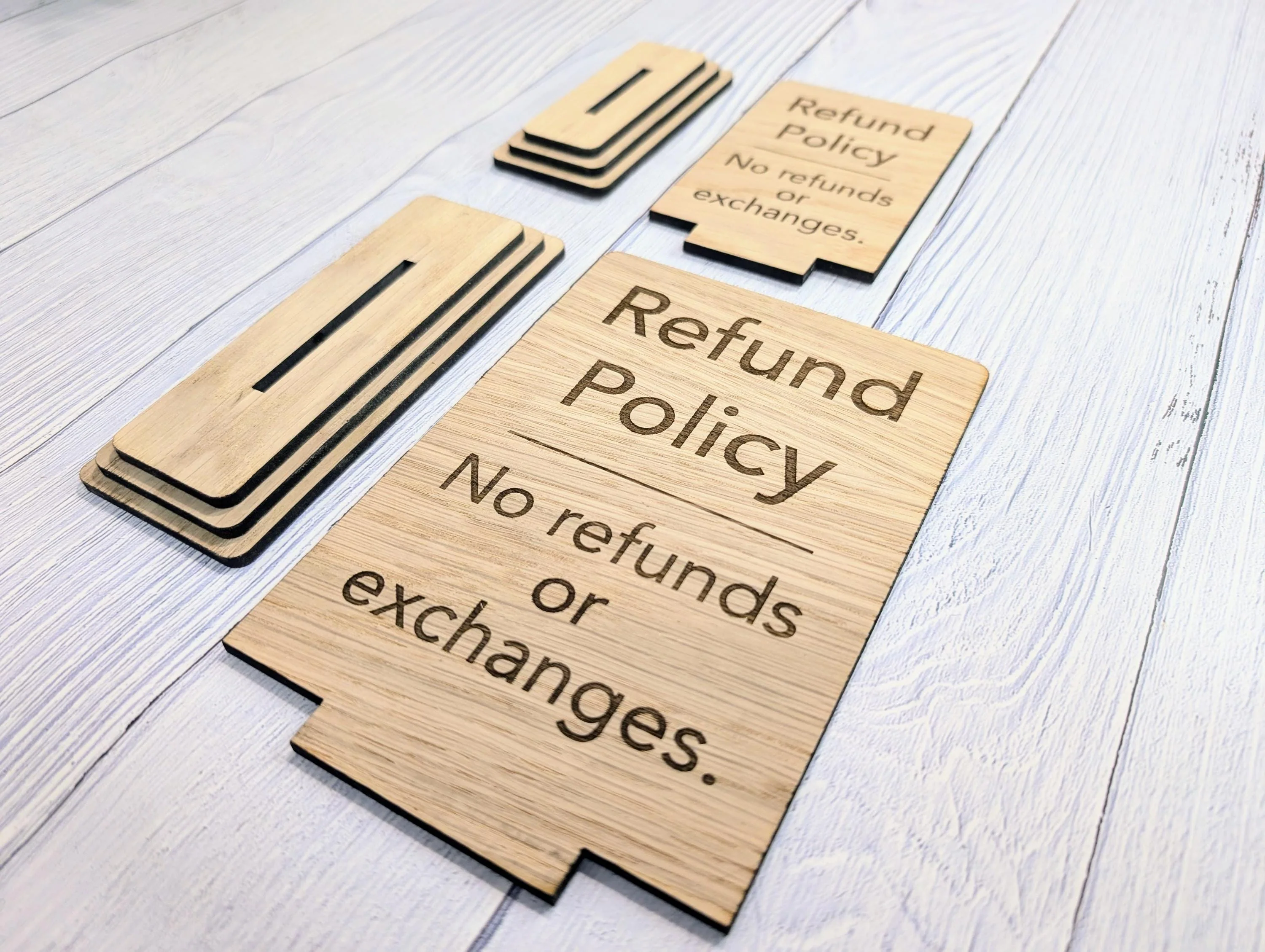 Wooden Freestanding Table Sign 'Refund Policy' - Perfect for Shops, Cafés, Markets – Available in Two Sizes - Removable Base, Shop Signage - Image 5