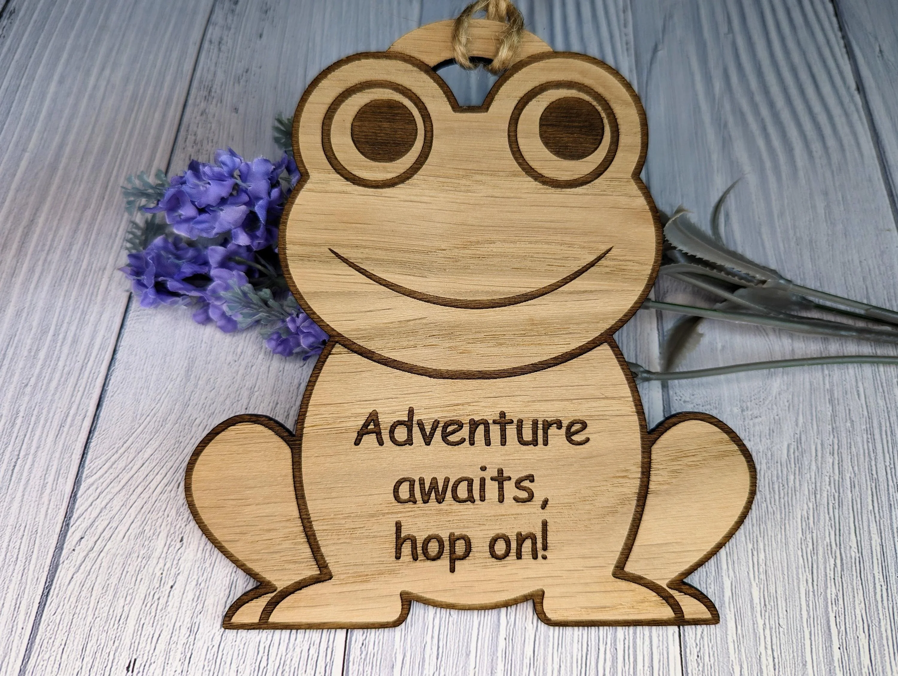 Wooden Frog Bauble | Adventure Awaits, Hop On | Can Be Personalised | Oak Veneered MDF - Image 6