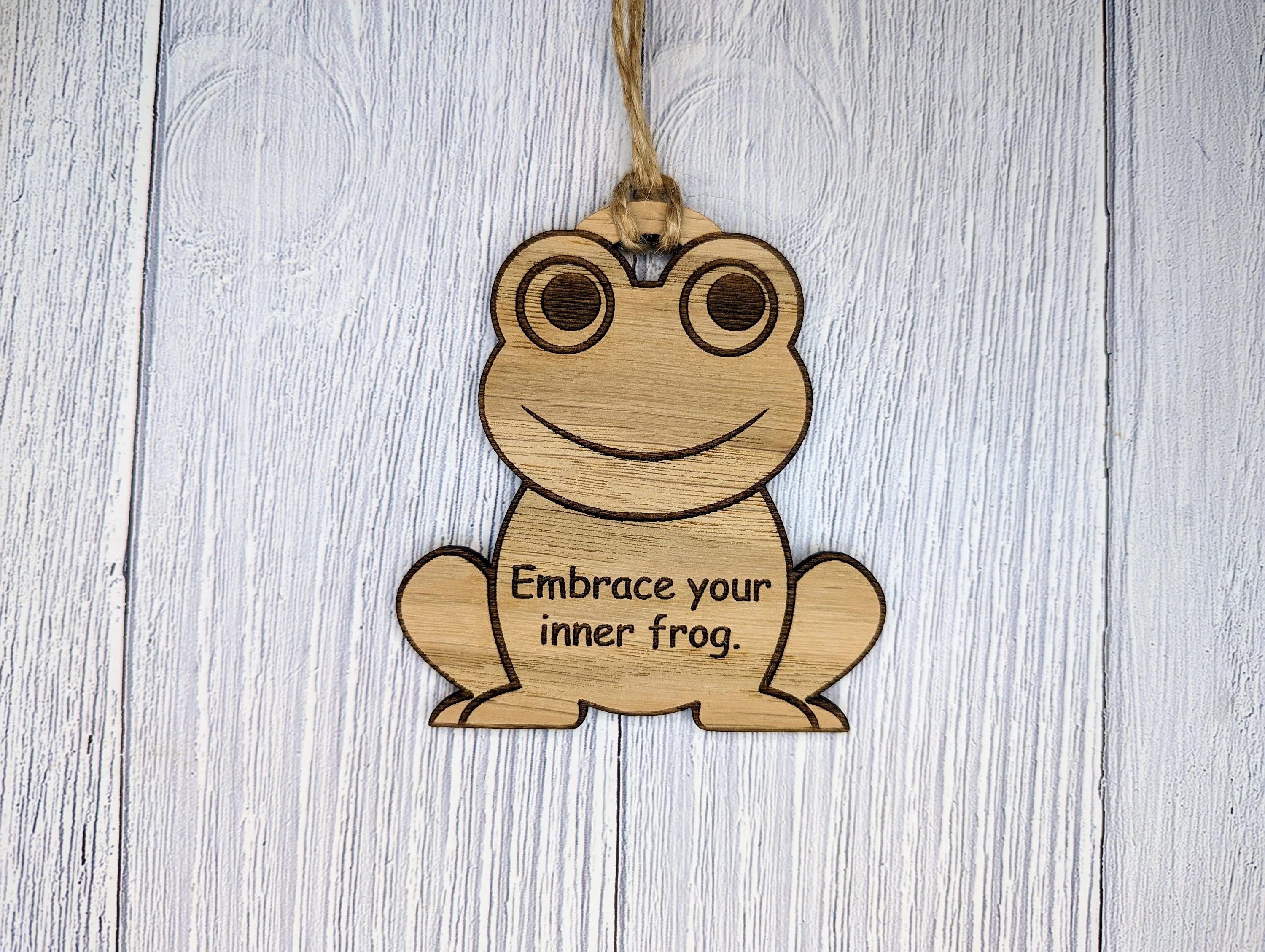 Wooden Frog Bauble | Embrace Your Inner Frog | Can Be Personalised | Oak Veneered MDF - Image 4