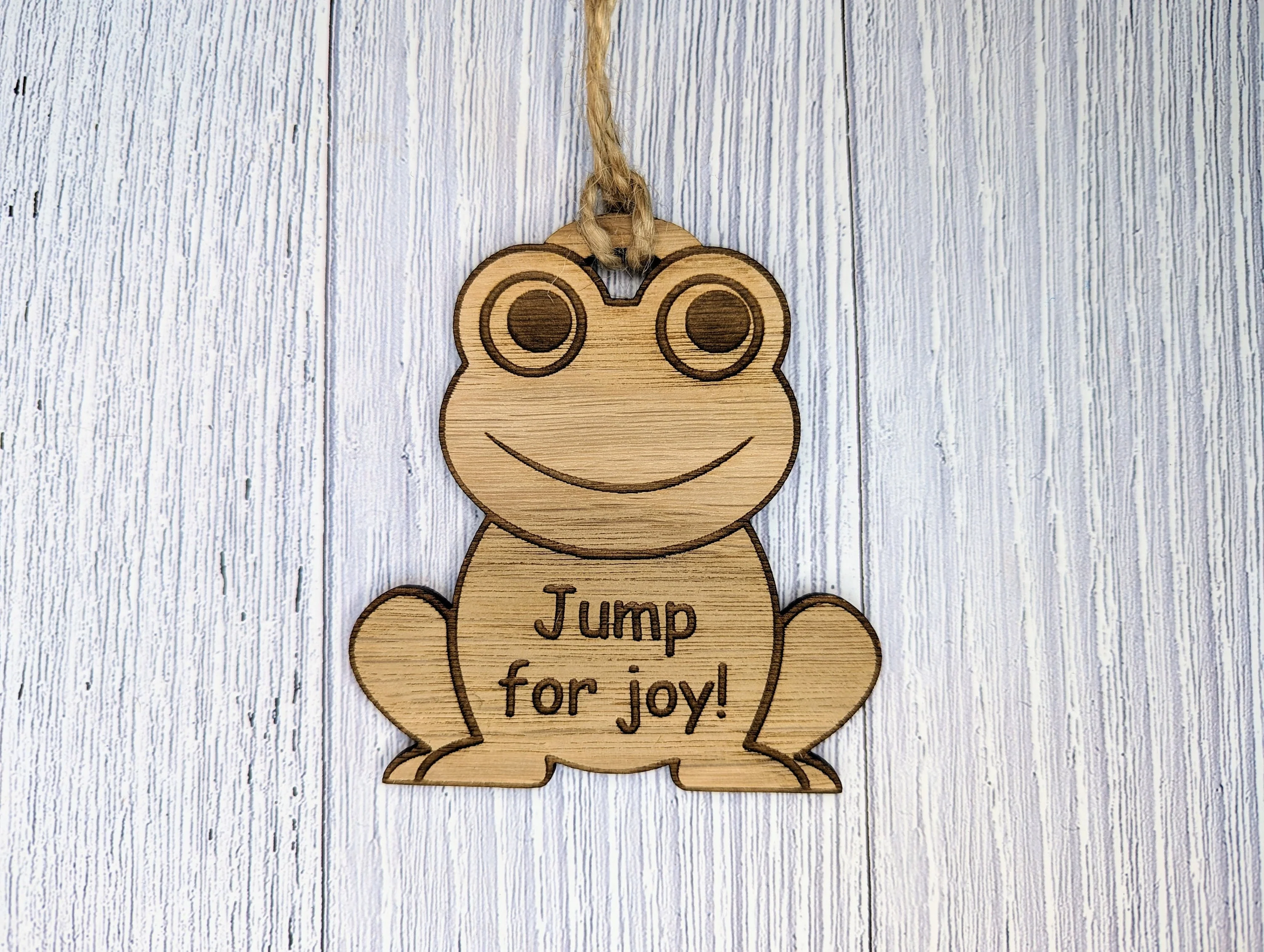 Wooden Frog Bauble | Jump For Joy | Can Be Personalised | Oak Veneered MDF - Image 4