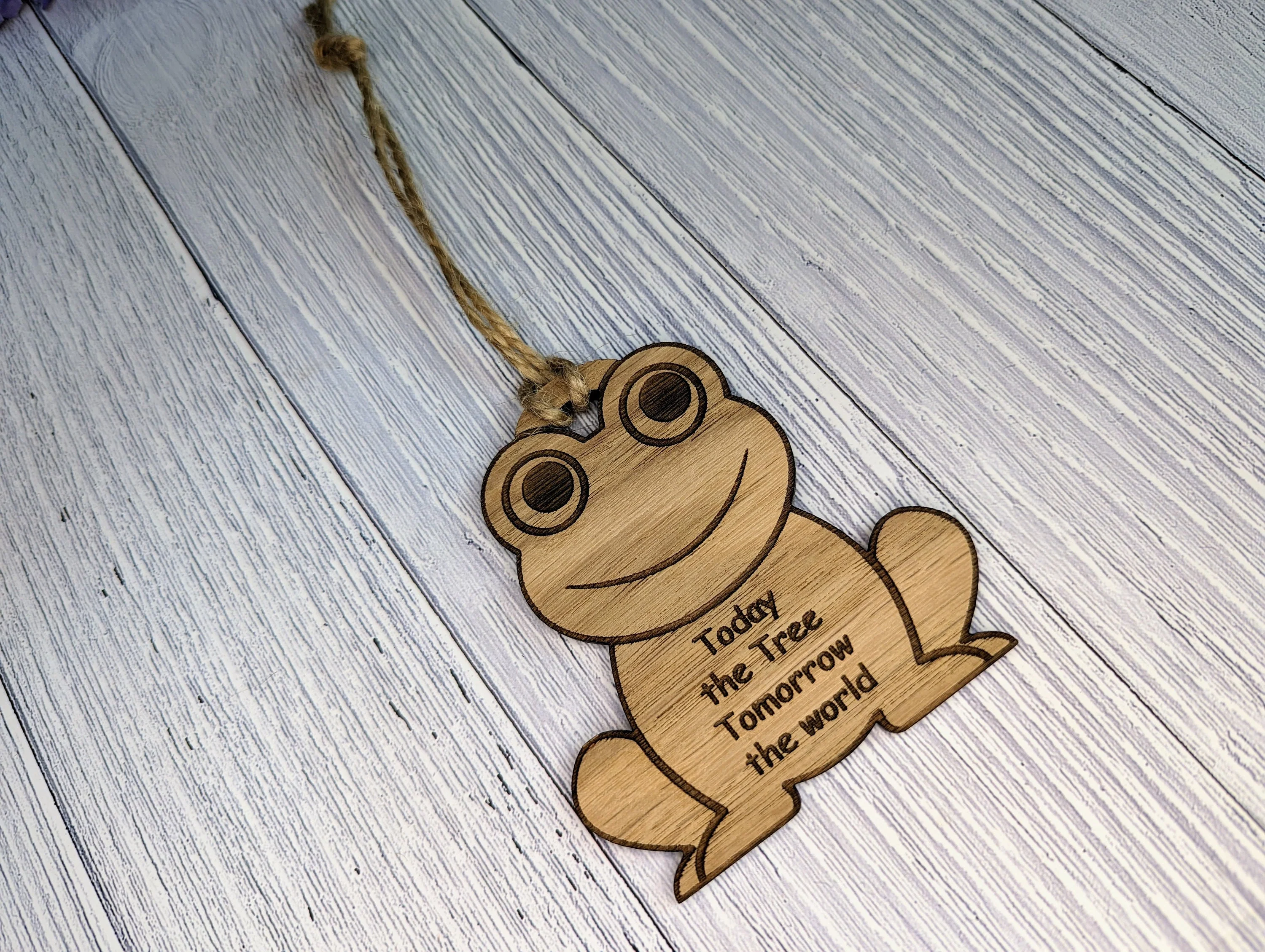 Wooden Frog Bauble | Today The Tree, Tomorrow The World | Can Be Personalised | Oak Veneered MDF - Image 3