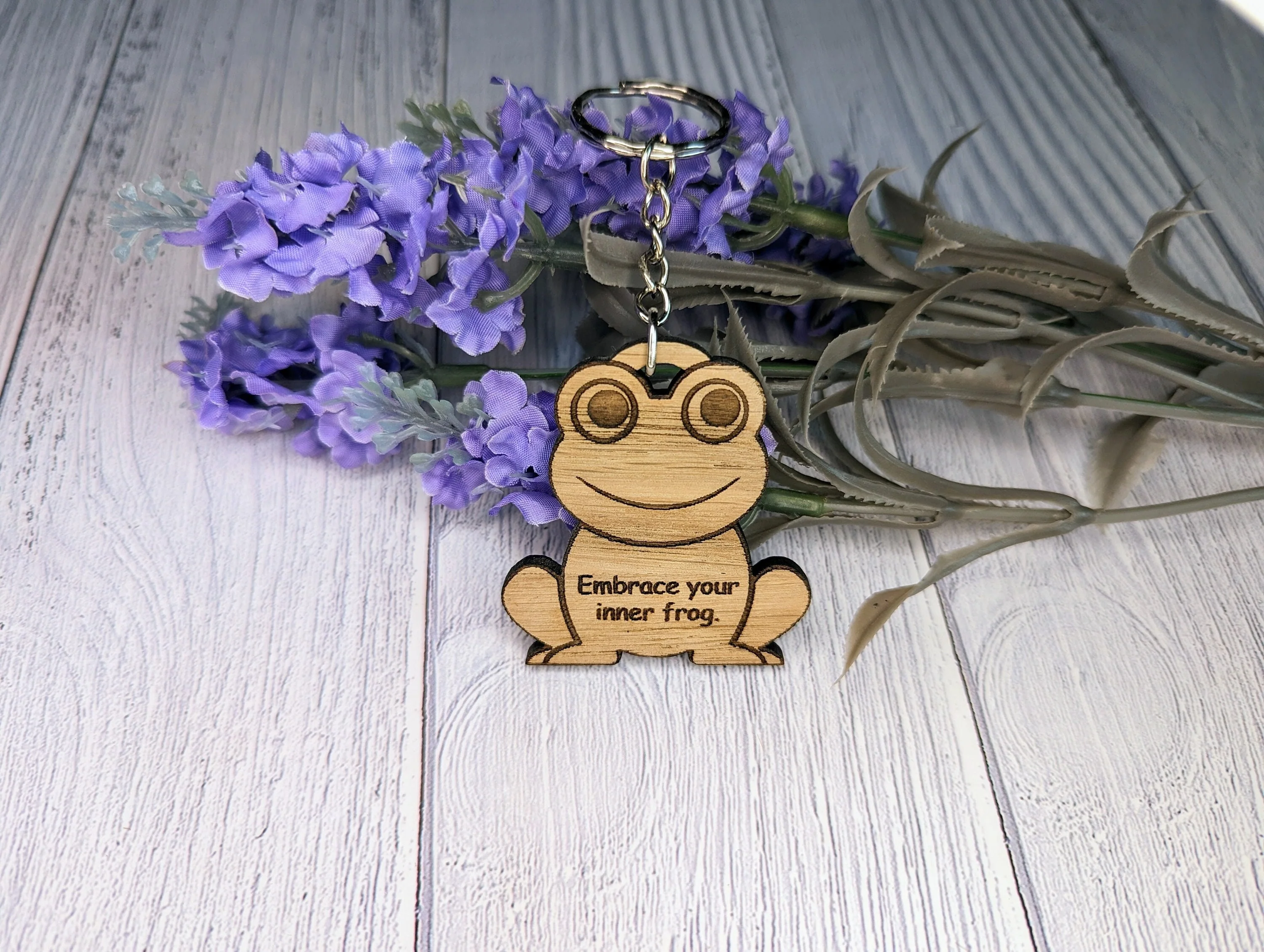Wooden Frog Keyring | Embrace Your Inner Frog | Bag Tag | Can Be Personalised | Oak Veneered MDF