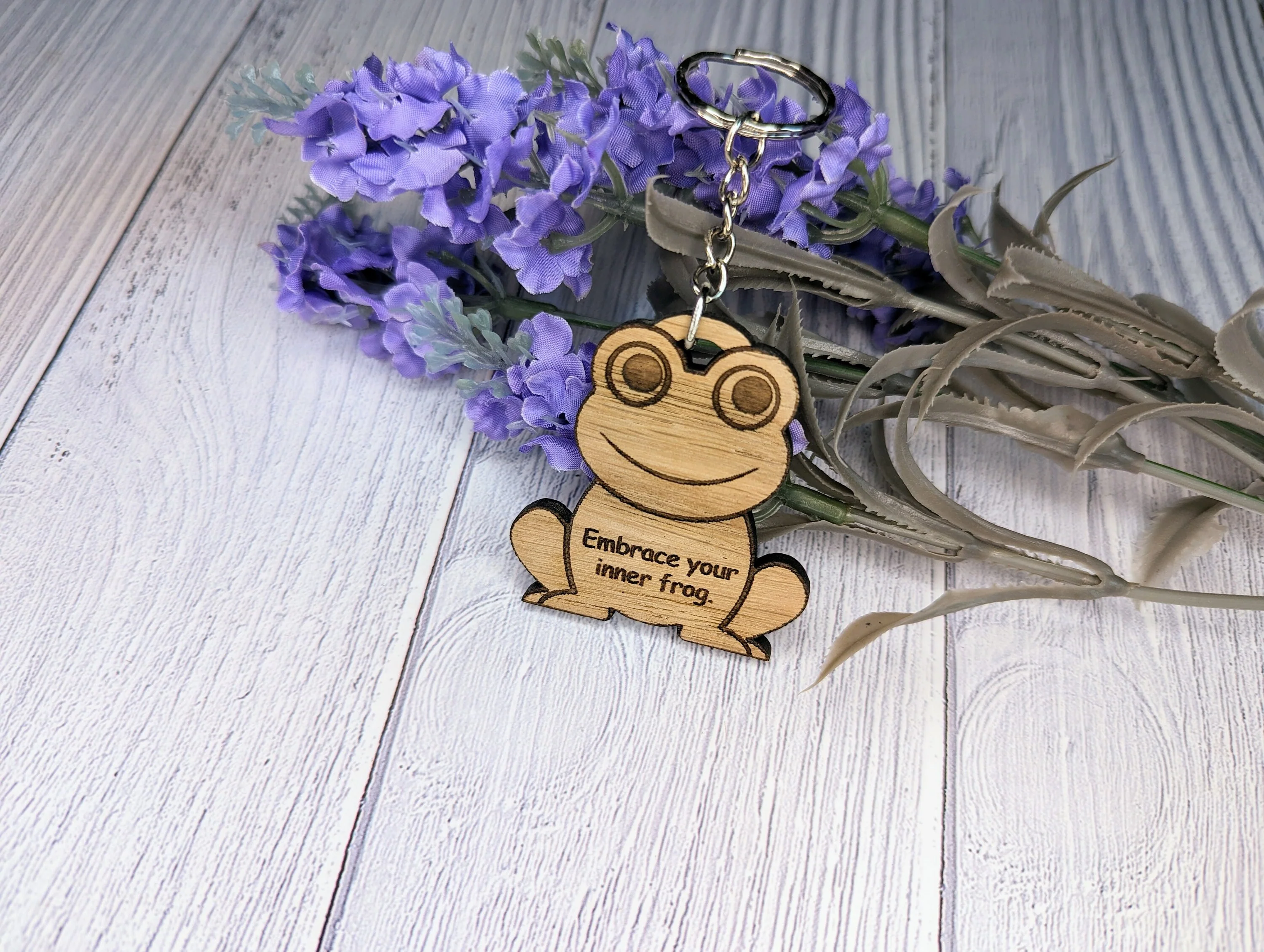 Wooden Frog Keyring | Embrace Your Inner Frog | Bag Tag | Can Be Personalised | Oak Veneered MDF - Image 3