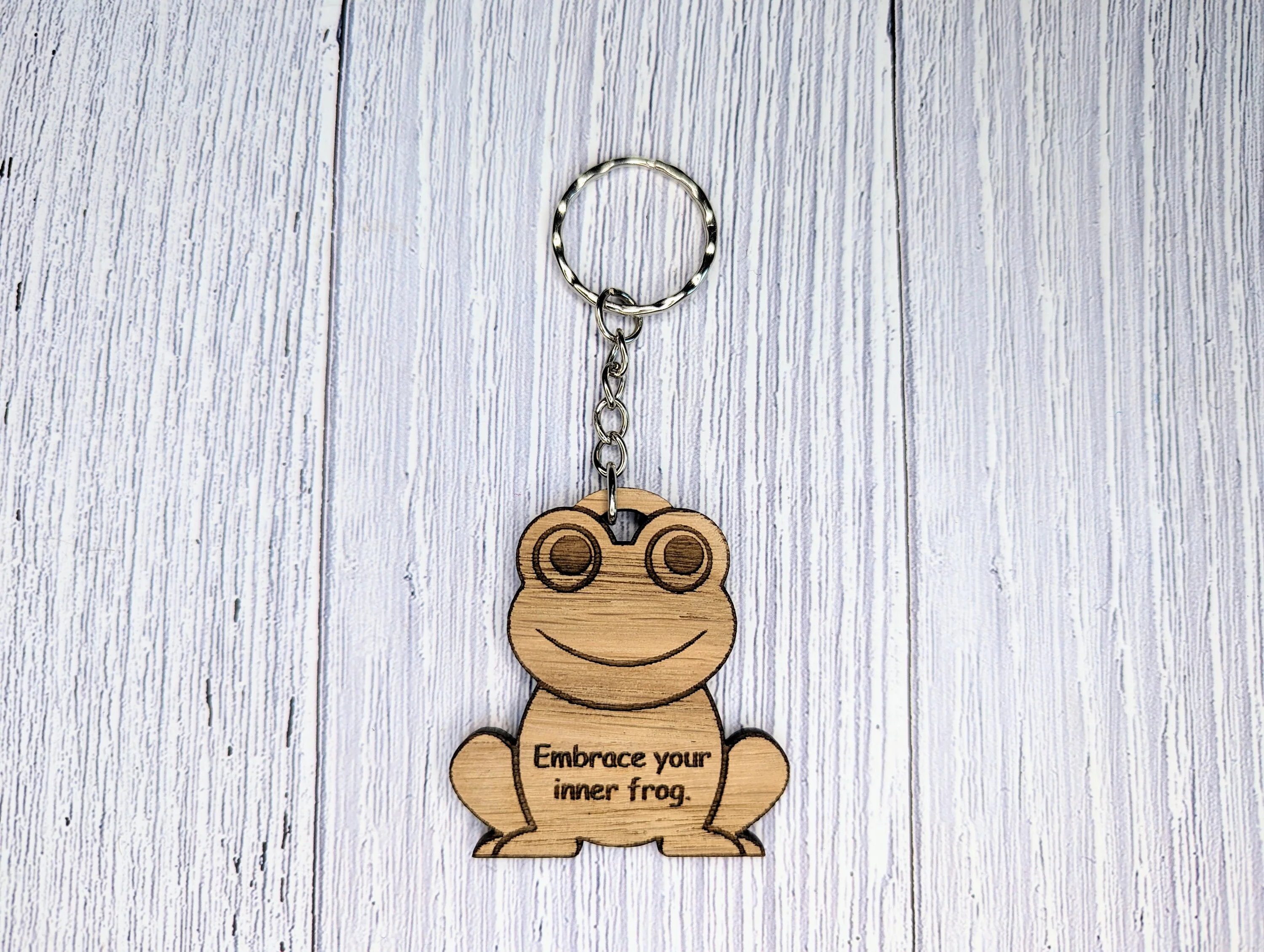 Wooden Frog Keyring | Embrace Your Inner Frog | Bag Tag | Can Be Personalised | Oak Veneered MDF - Image 5