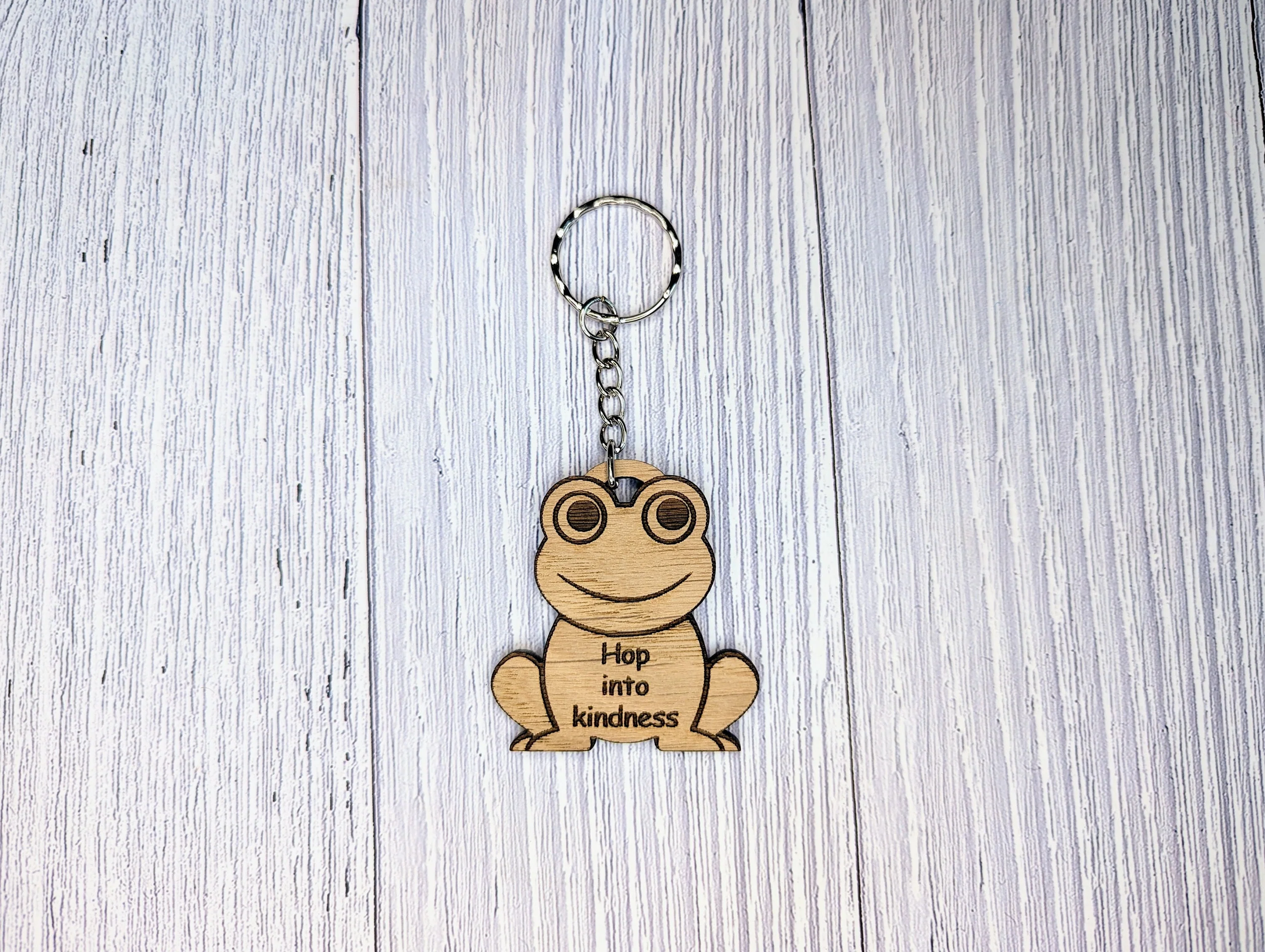 Wooden Frog Keyring | Hop into kindness | Bag Tag | Can Be Personalised | Oak Veneered MDF - Image 6
