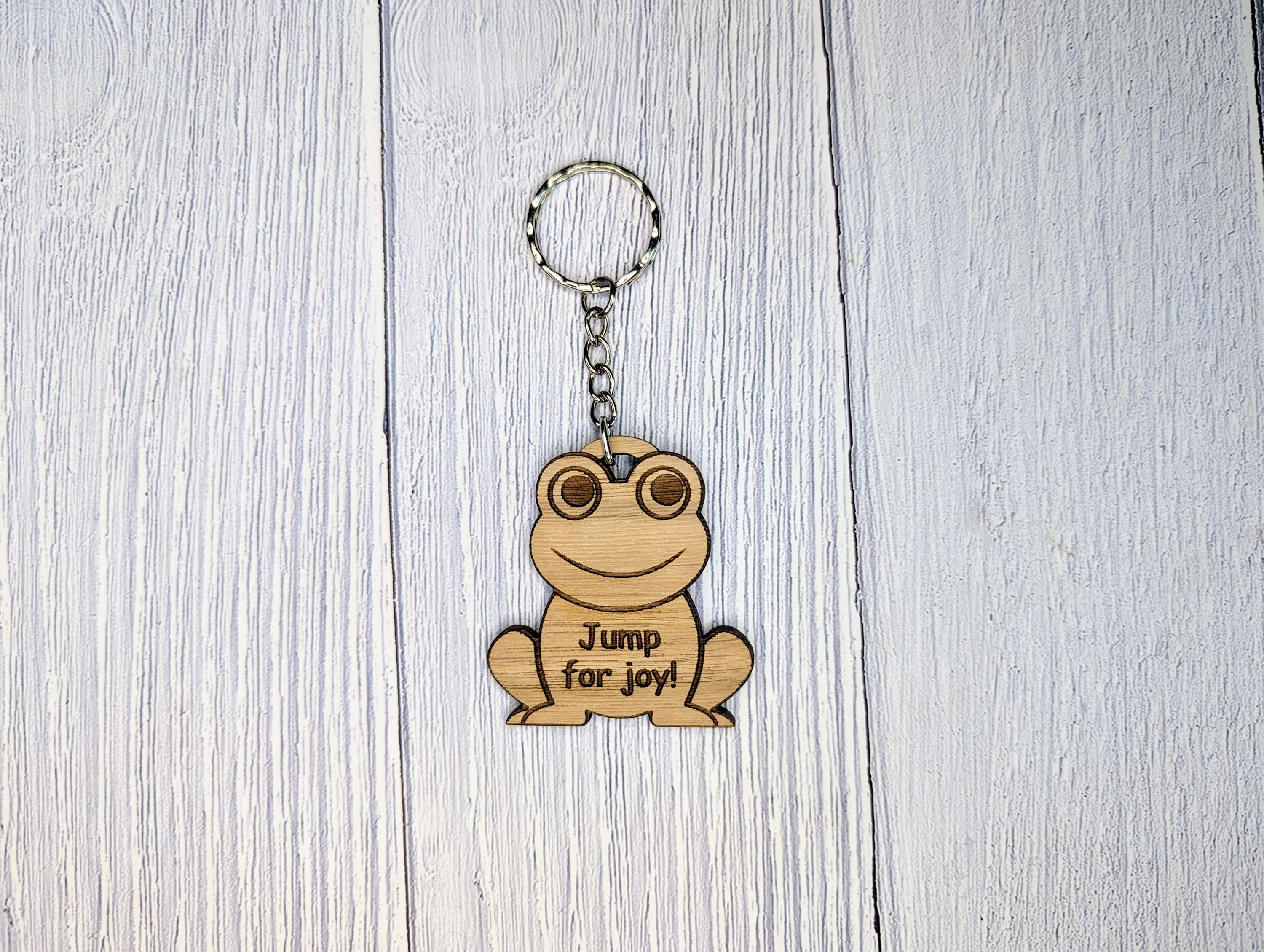Wooden Frog Keyring | Jump For Joy | Bag Tag | Can Be Personalised | Oak Veneered MDF - Image 2