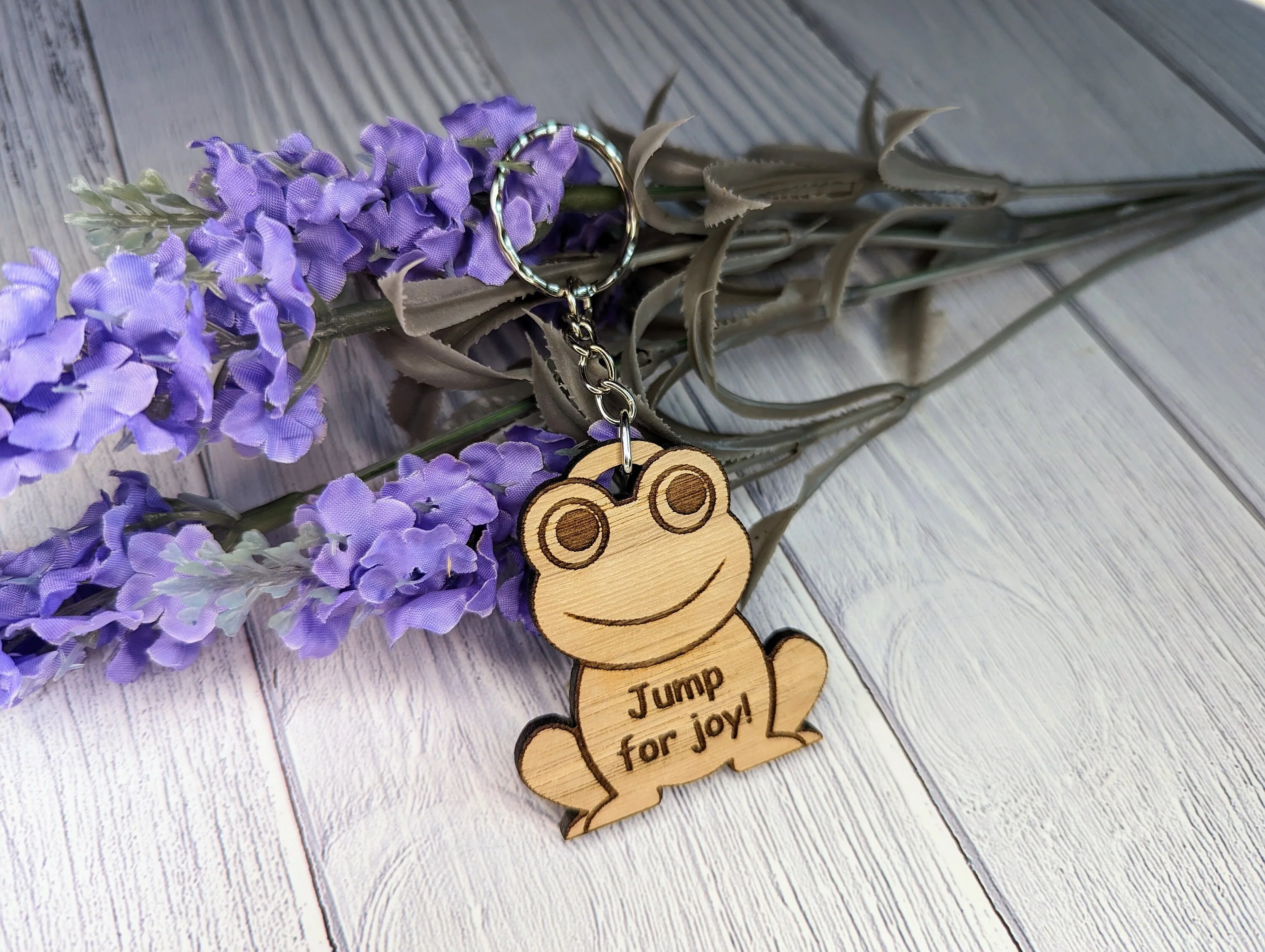 Wooden Frog Keyring | Jump For Joy | Bag Tag | Can Be Personalised | Oak Veneered MDF - Image 4