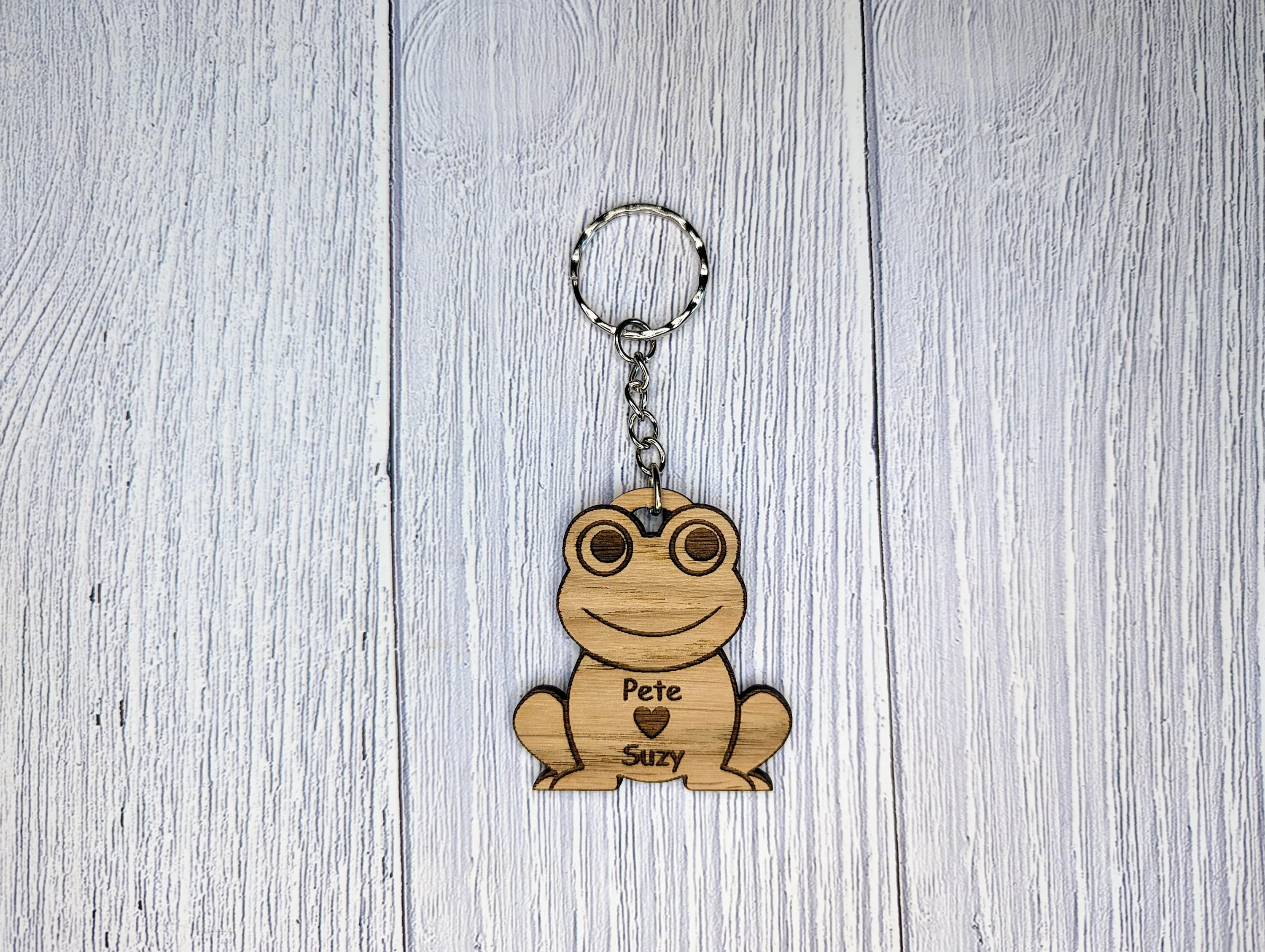 Wooden Frog Keyring | Personalised Frog Heart Keyring | Add Your Names | Bag Tag | Oak Veneered - Image 5