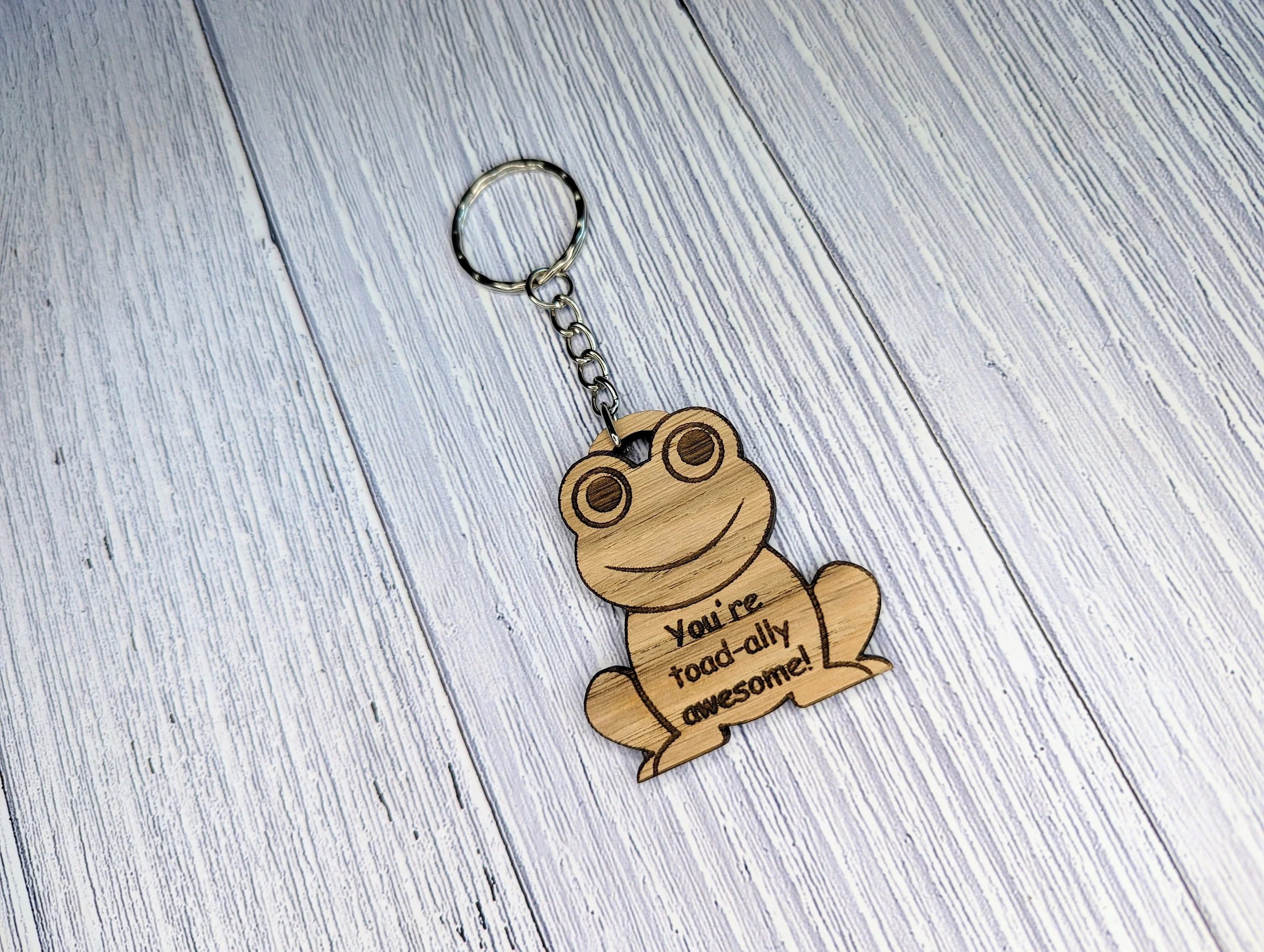 Wooden Frog Keyring | You're toad-ally awesome! | Bag Tag | Can Be Personalised | Oak Veneered MDF - Image 4