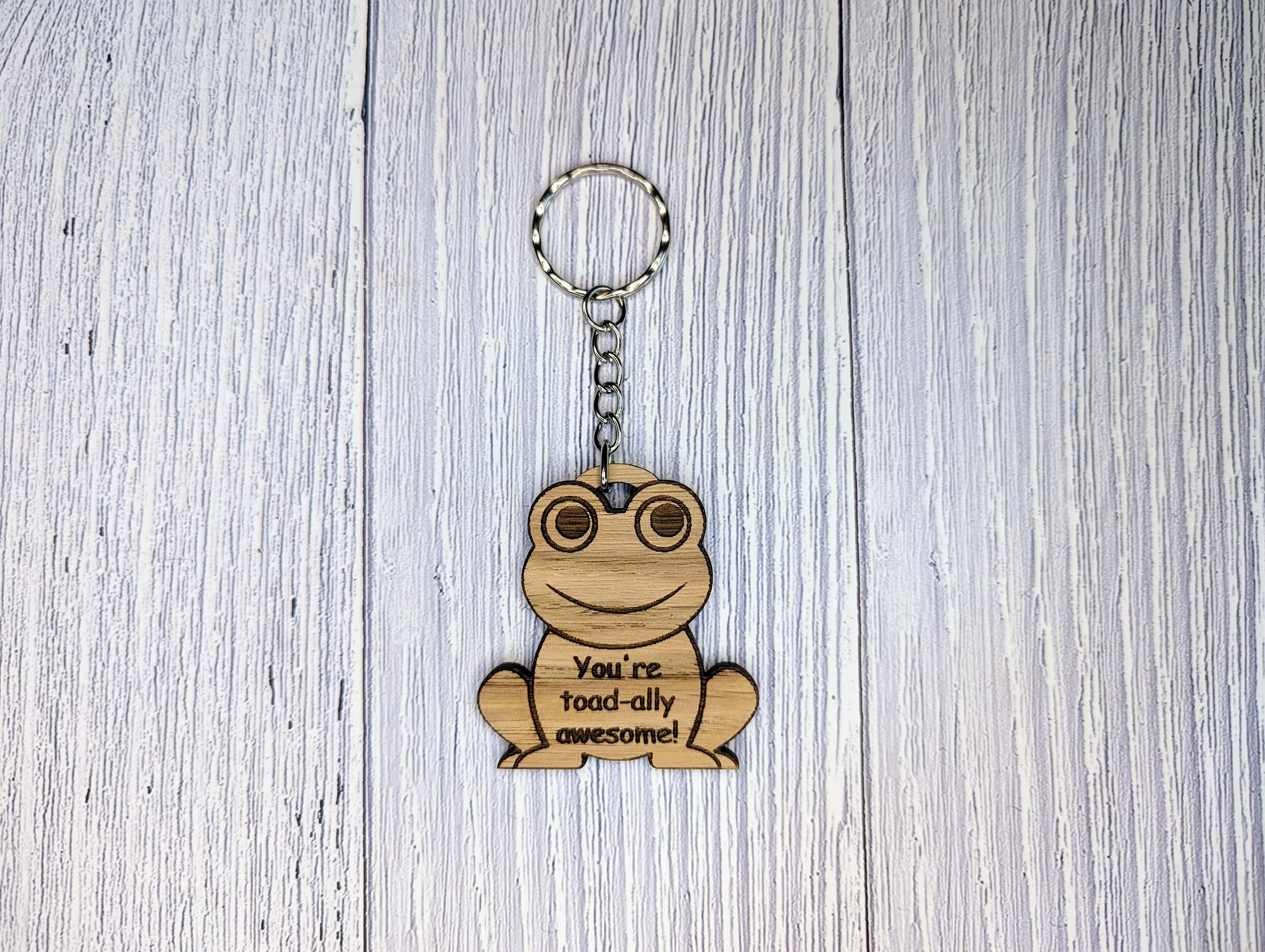 Wooden Frog Keyring | You're toad-ally awesome! | Bag Tag | Can Be Personalised | Oak Veneered MDF - Image 5