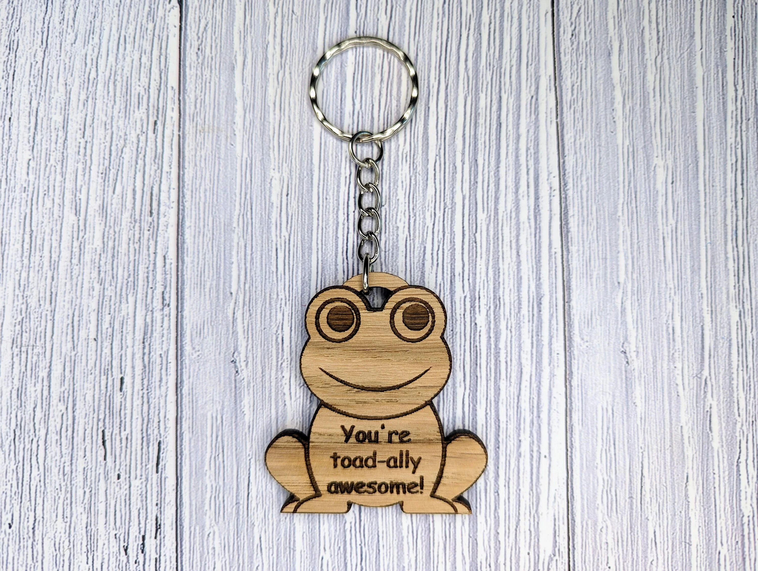 Wooden Frog Keyring | You're toad-ally awesome! | Bag Tag | Can Be Personalised | Oak Veneered MDF - Image 6