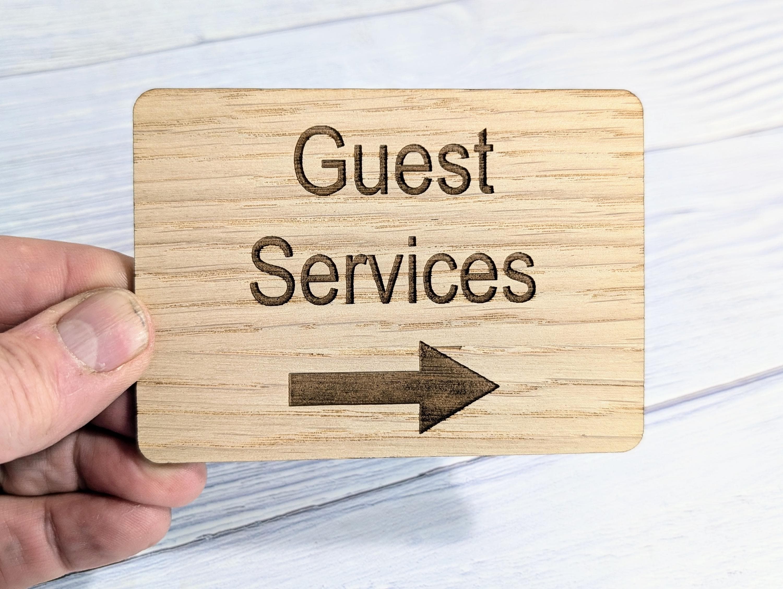 Wooden "Guest Services" Sign with Optional Arrow | Engraved Oak | For Hotels & Businesses | 4 Sizes | Personalised Text Available - Image 7