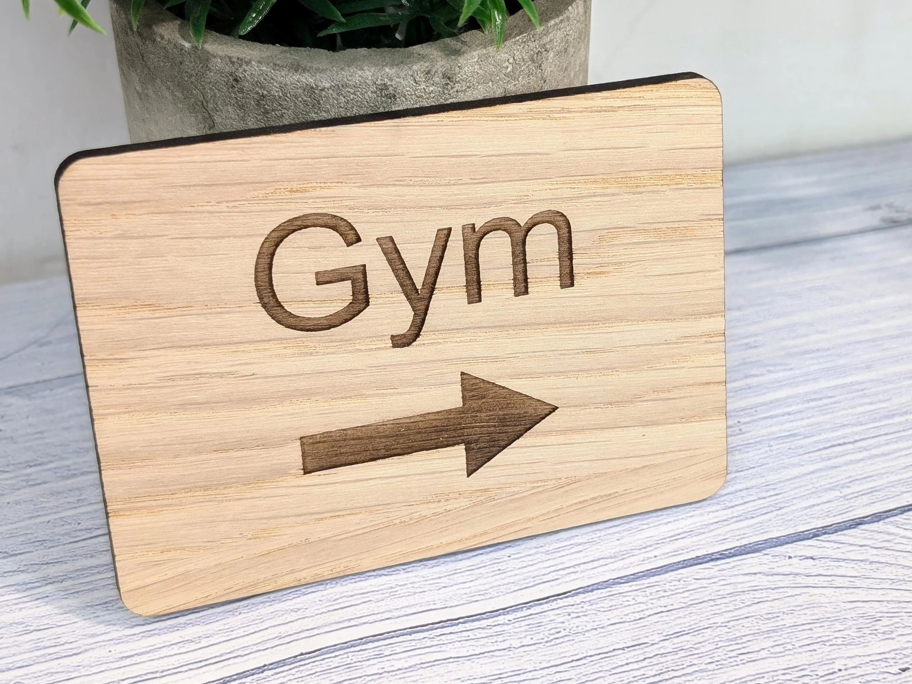Wooden "Gym" Sign with Optional Arrow | Engraved Oak | For Home, Hotels, Fitness Clubs, Hospitality | 4 Sizes | Personalised Text Option - Image 4