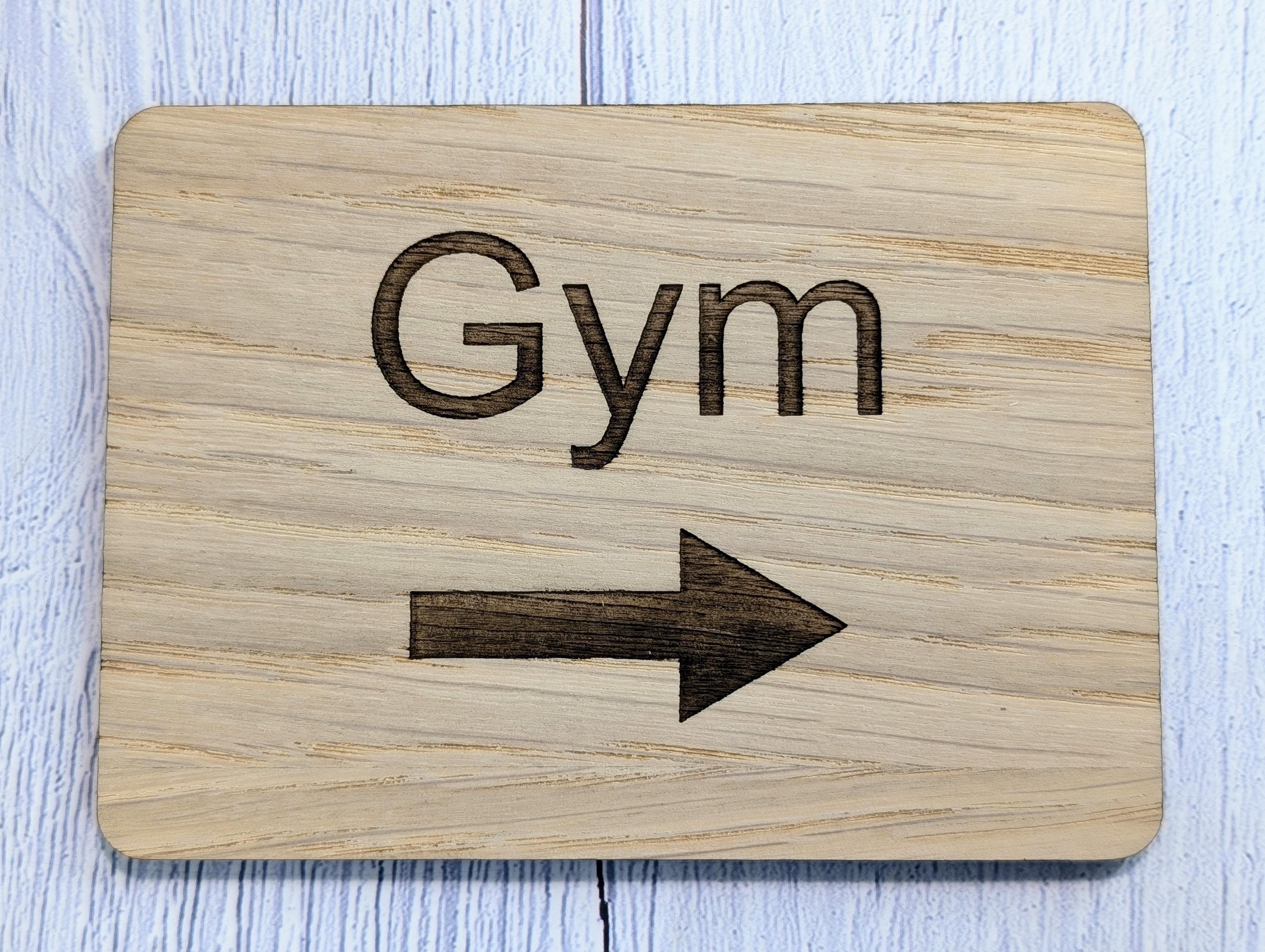 Wooden "Gym" Sign with Optional Arrow | Engraved Oak | For Home, Hotels, Fitness Clubs, Hospitality | 4 Sizes | Personalised Text Option - Image 6