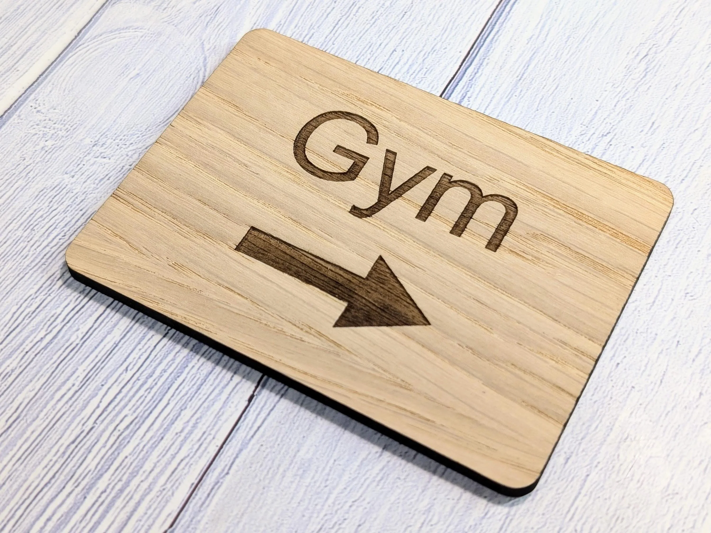 Wooden "Gym" Sign with Optional Arrow | Engraved Oak | For Home, Hotels, Fitness Clubs, Hospitality | 4 Sizes | Personalised Text Option - Image 7