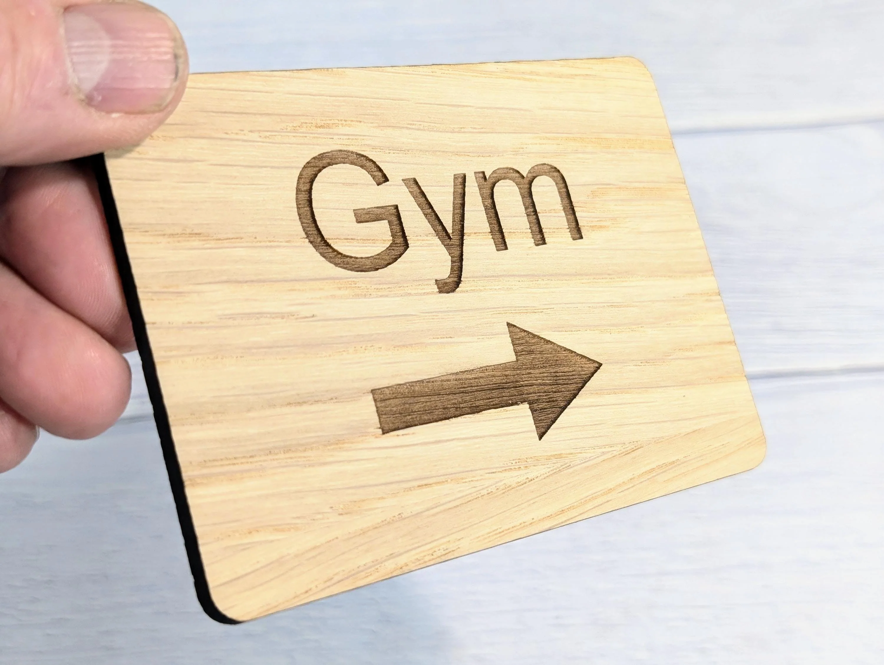 Wooden "Gym" Sign with Optional Arrow | Engraved Oak | For Home, Hotels, Fitness Clubs, Hospitality | 4 Sizes | Personalised Text Option - Image 9