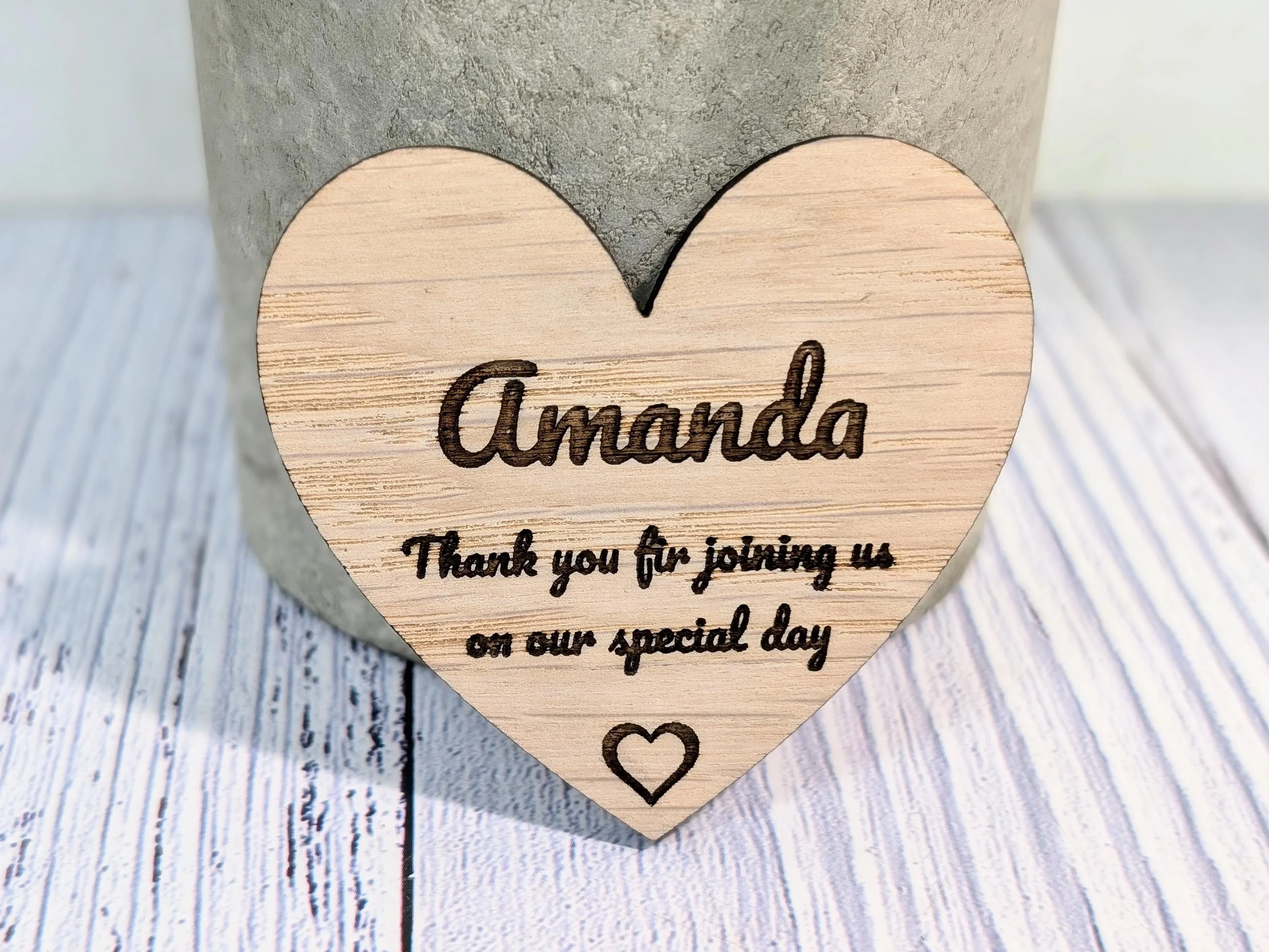 Wooden Heart Shaped Wedding Favours | 2 Sizes | Personalised Place Names | Custom Guest Name, Date | Eco-Friendly Oak Veneer Wood Keepsakes - Image 6