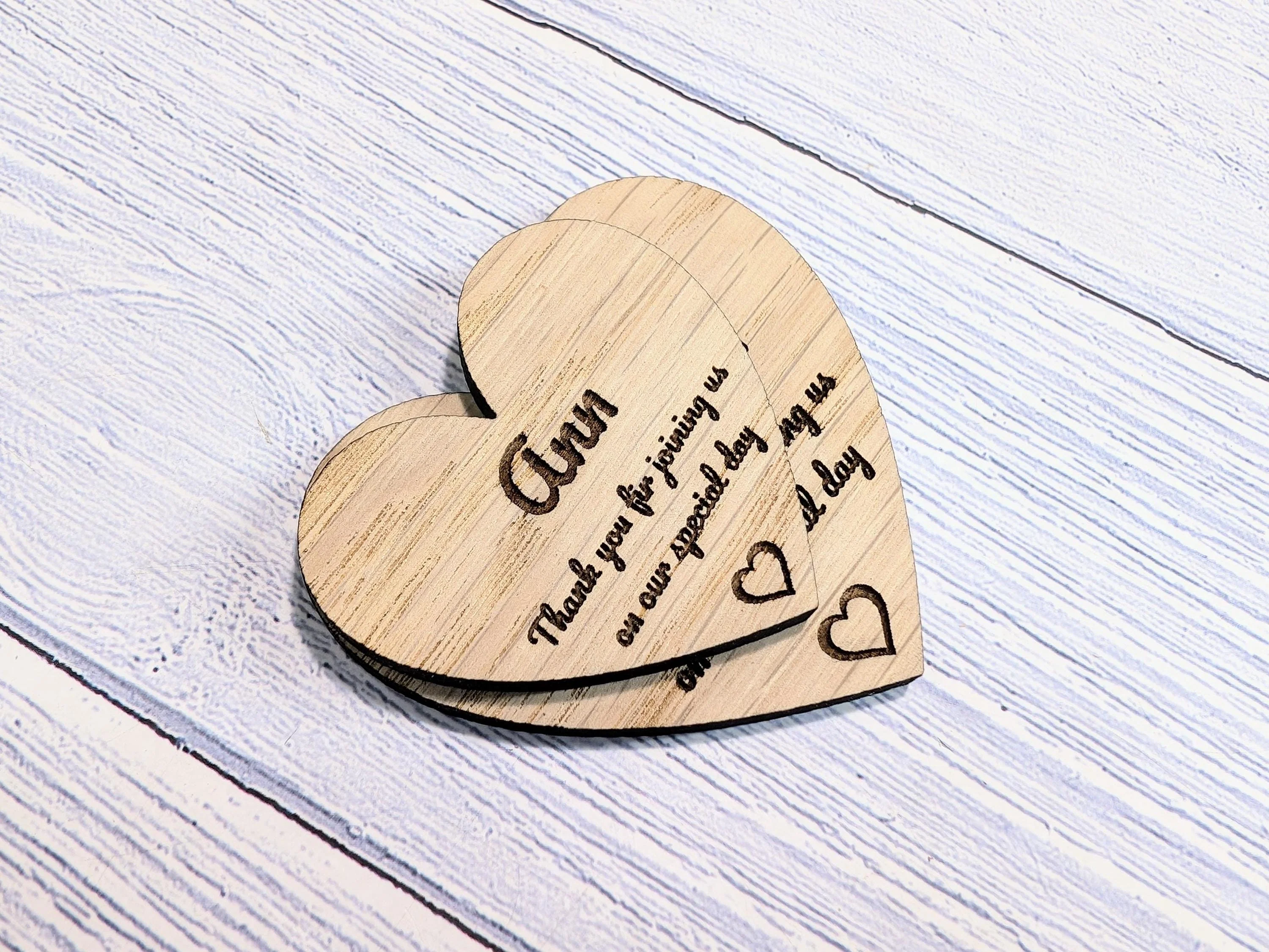 Wooden Heart Shaped Wedding Favours | 2 Sizes | Personalised Place Names | Custom Guest Name, Date | Eco-Friendly Oak Veneer Wood Keepsakes - Image 8