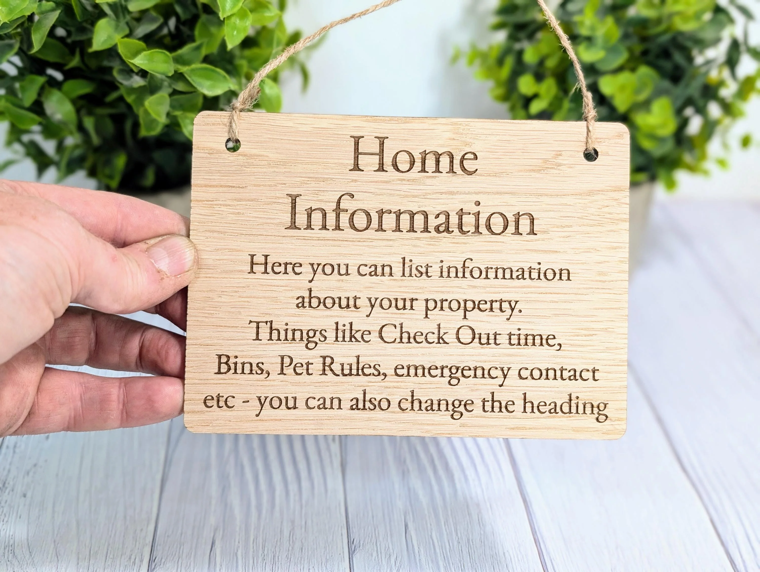 Wooden Home Information Sign | Personalised Wooden Door Sign | Custom Airbnb & Home Rules | Oak Checkout, Pet, Bin Signage - Image 2