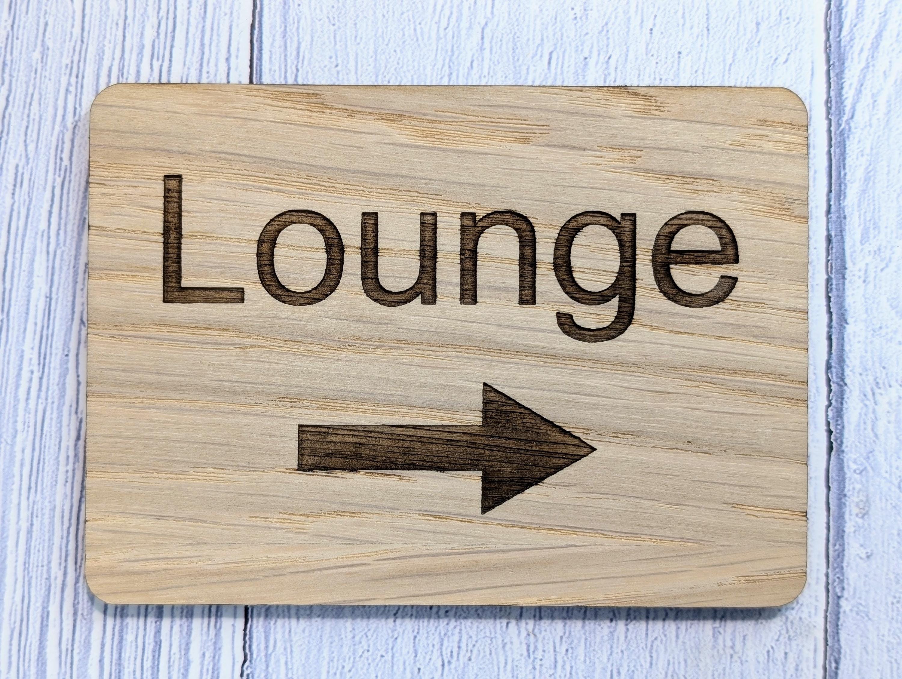 Wooden "Lounge" Sign with Optional Arrow | Engraved Oak | For Hotels & Businesses | 4 Sizes | Personalised Text Available - Image 5