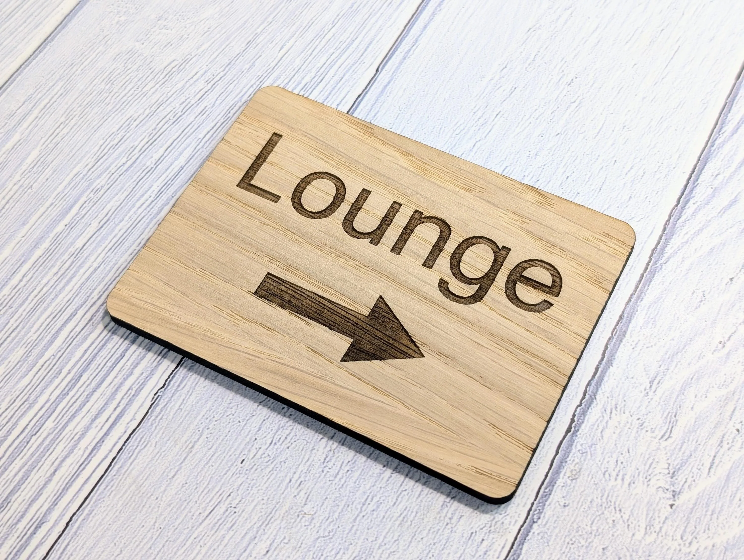 Wooden "Lounge" Sign with Optional Arrow | Engraved Oak | For Hotels & Businesses | 4 Sizes | Personalised Text Available - Image 6