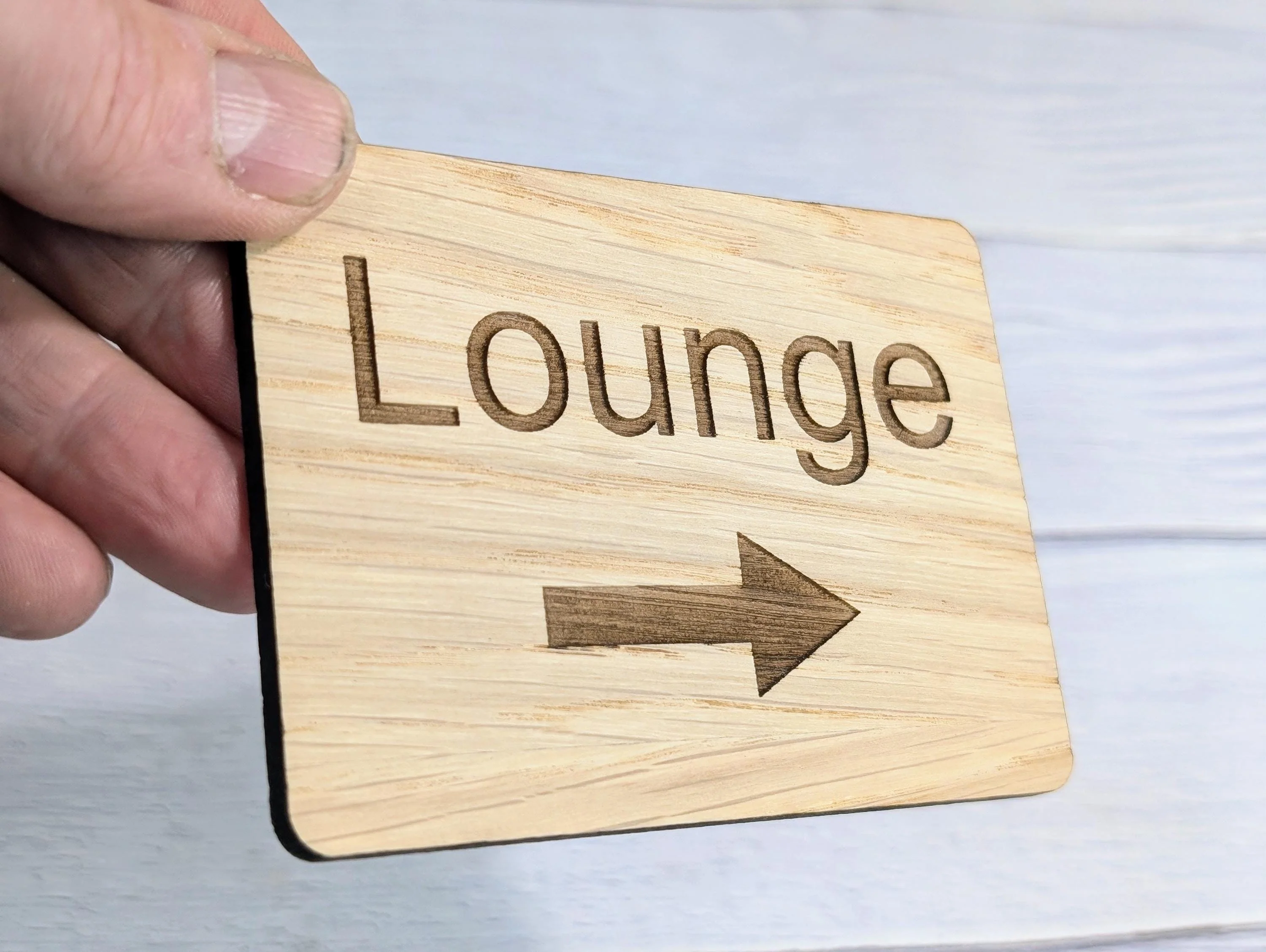 Wooden "Lounge" Sign with Optional Arrow | Engraved Oak | For Hotels & Businesses | 4 Sizes | Personalised Text Available - Image 7
