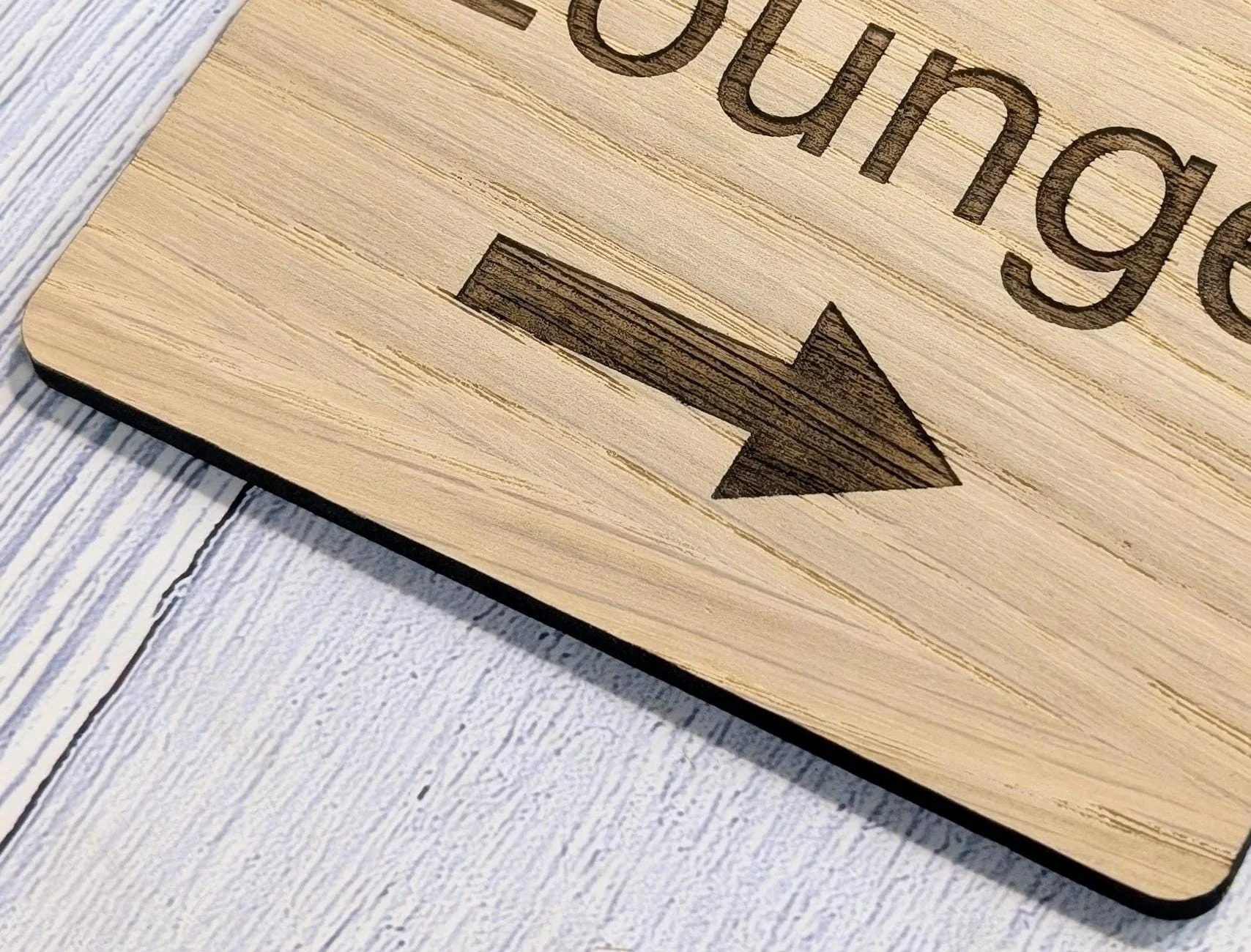 Wooden "Lounge" Sign with Optional Arrow | Engraved Oak | For Hotels & Businesses | 4 Sizes | Personalised Text Available - Image 9