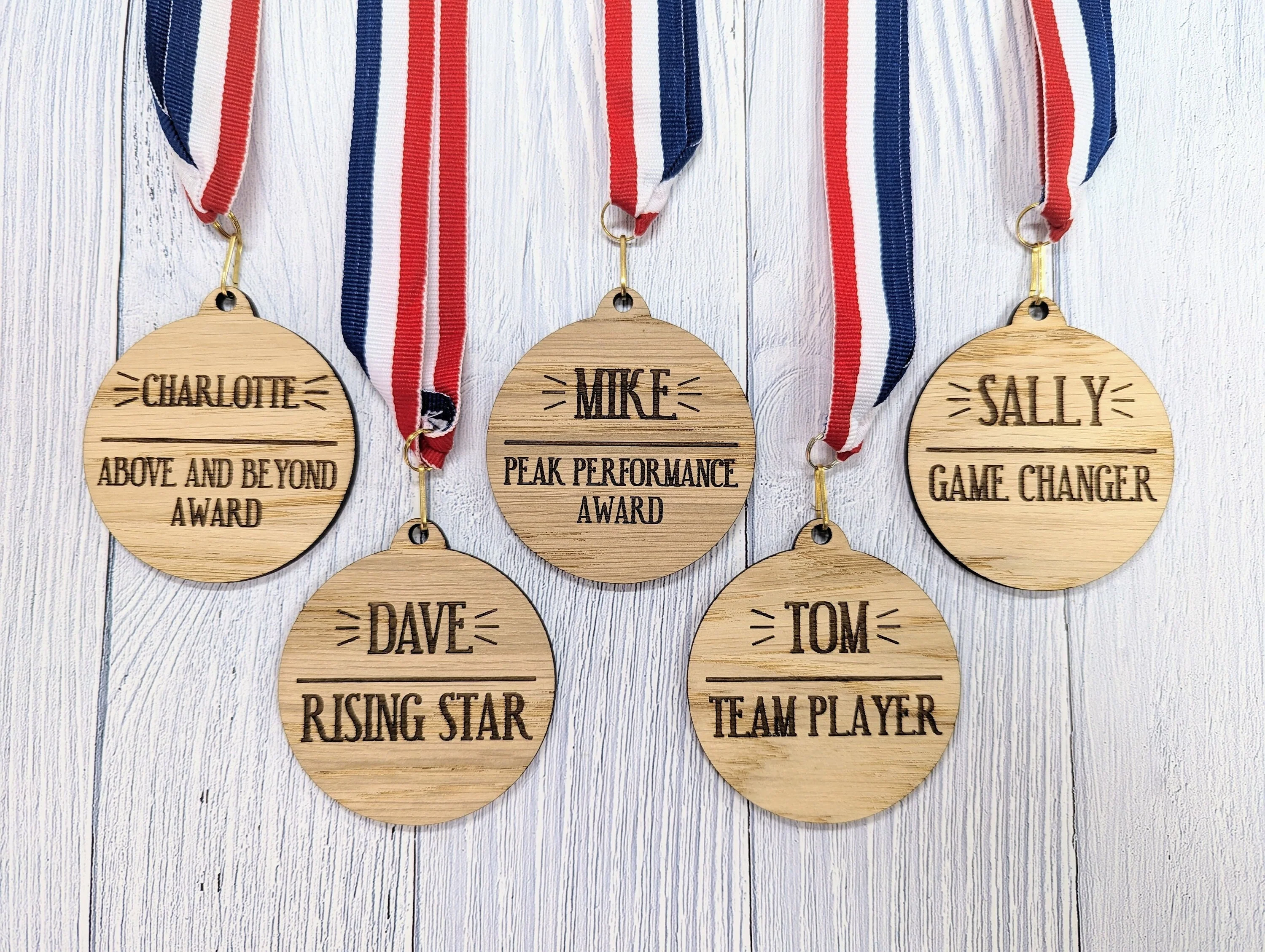 Wooden Medals for Customer Service Excellence: Personalised Recognition for Your Stellar Team with Tri-Coloured Ribbon
