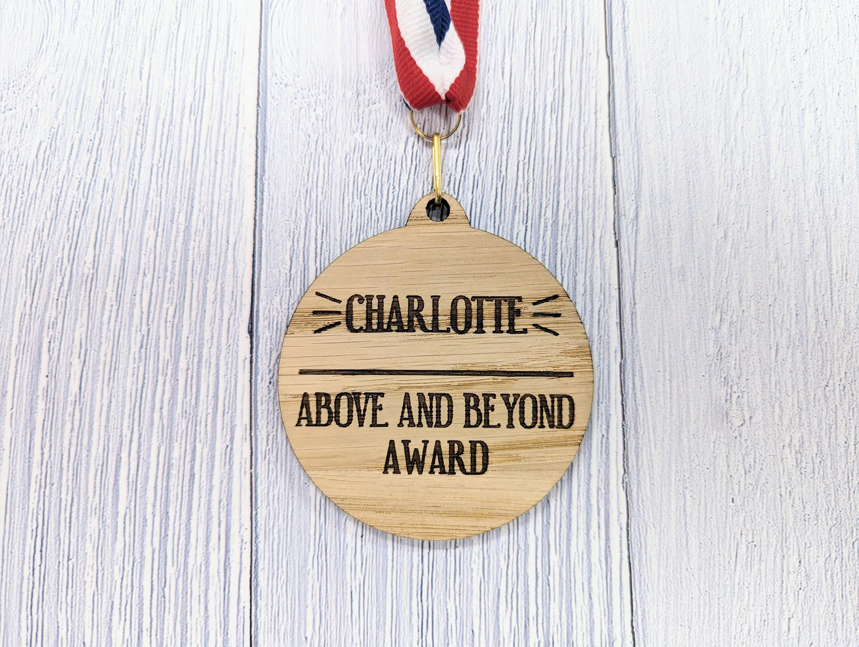 Wooden Medals for Customer Service Excellence: Personalised Recognition for Your Stellar Team with Tri-Coloured Ribbon - Image 2