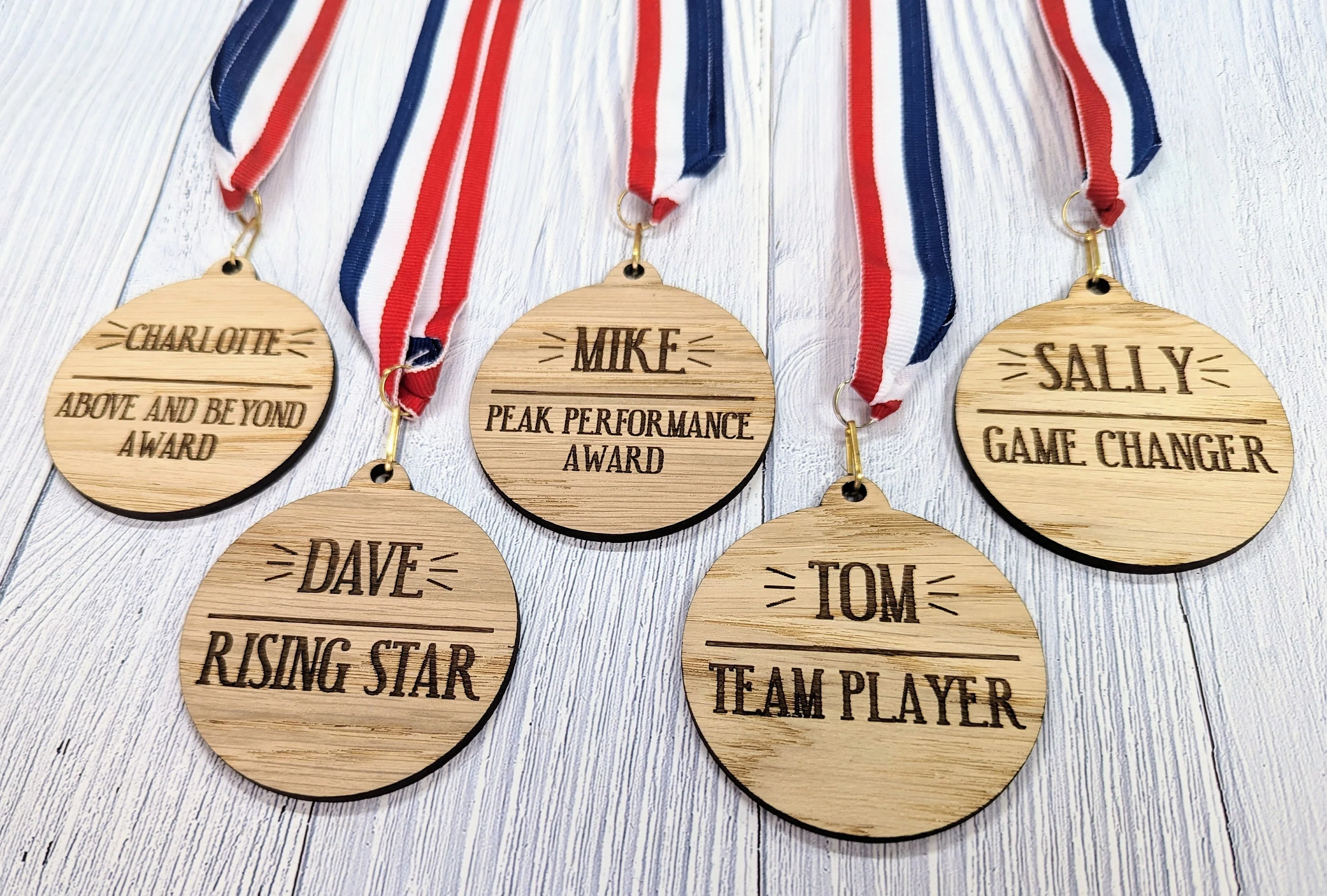 Wooden Medals for Customer Service Excellence: Personalised Recognition for Your Stellar Team with Tri-Coloured Ribbon - Image 7